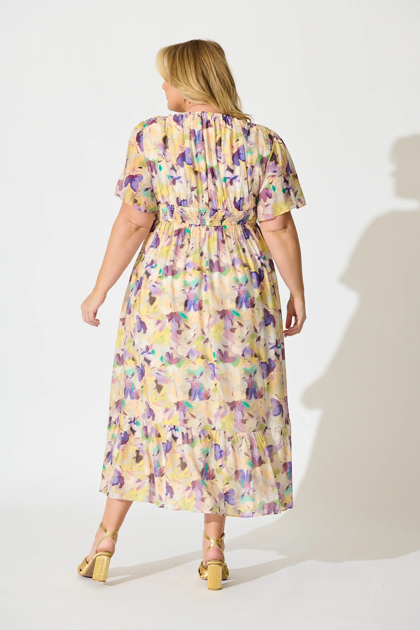 Amara Petal Midi Dress in Mustard Multi Watercolour Floral - Image 9