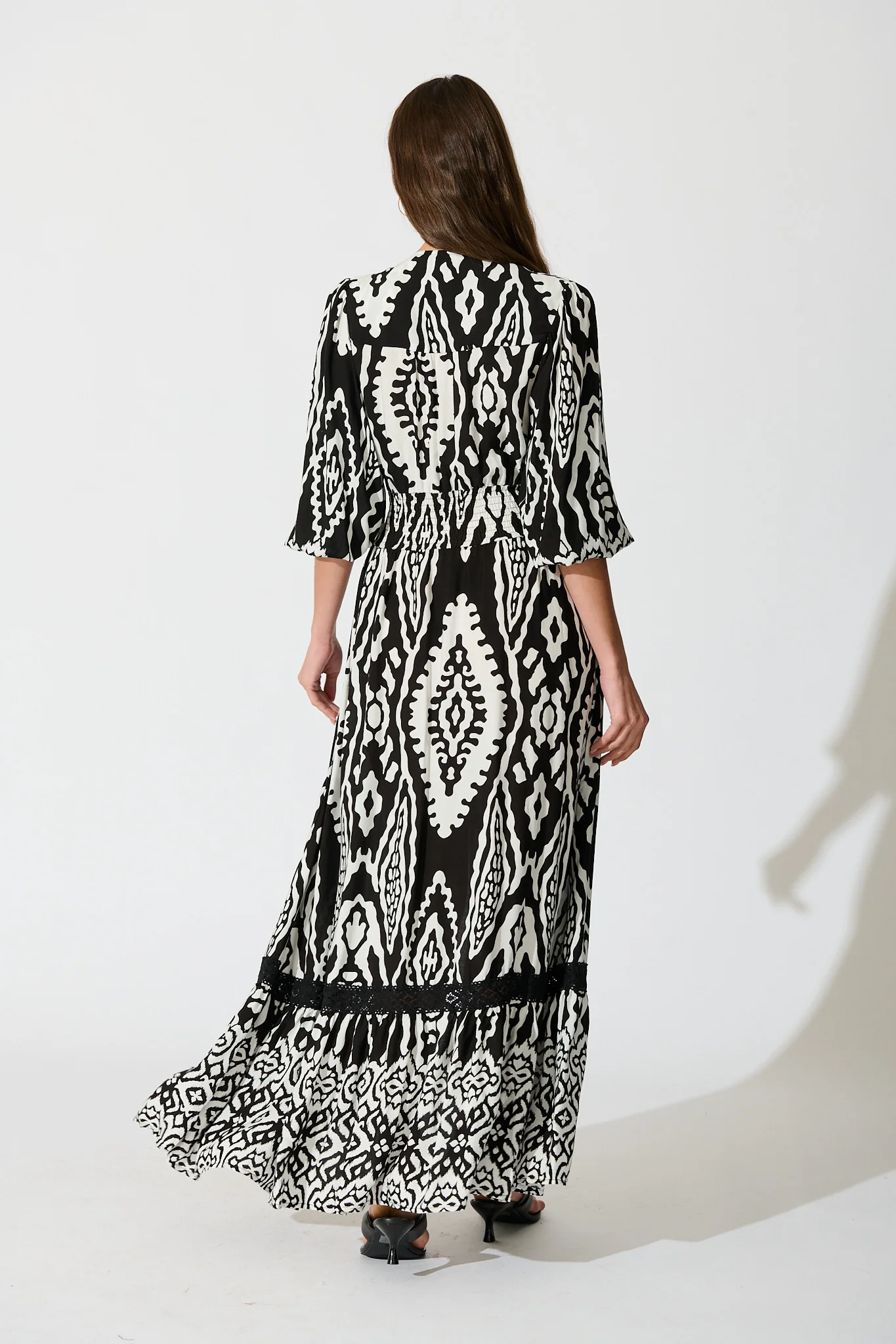 Amarie Maxi Dress in Black and White Boho Print - Image 4