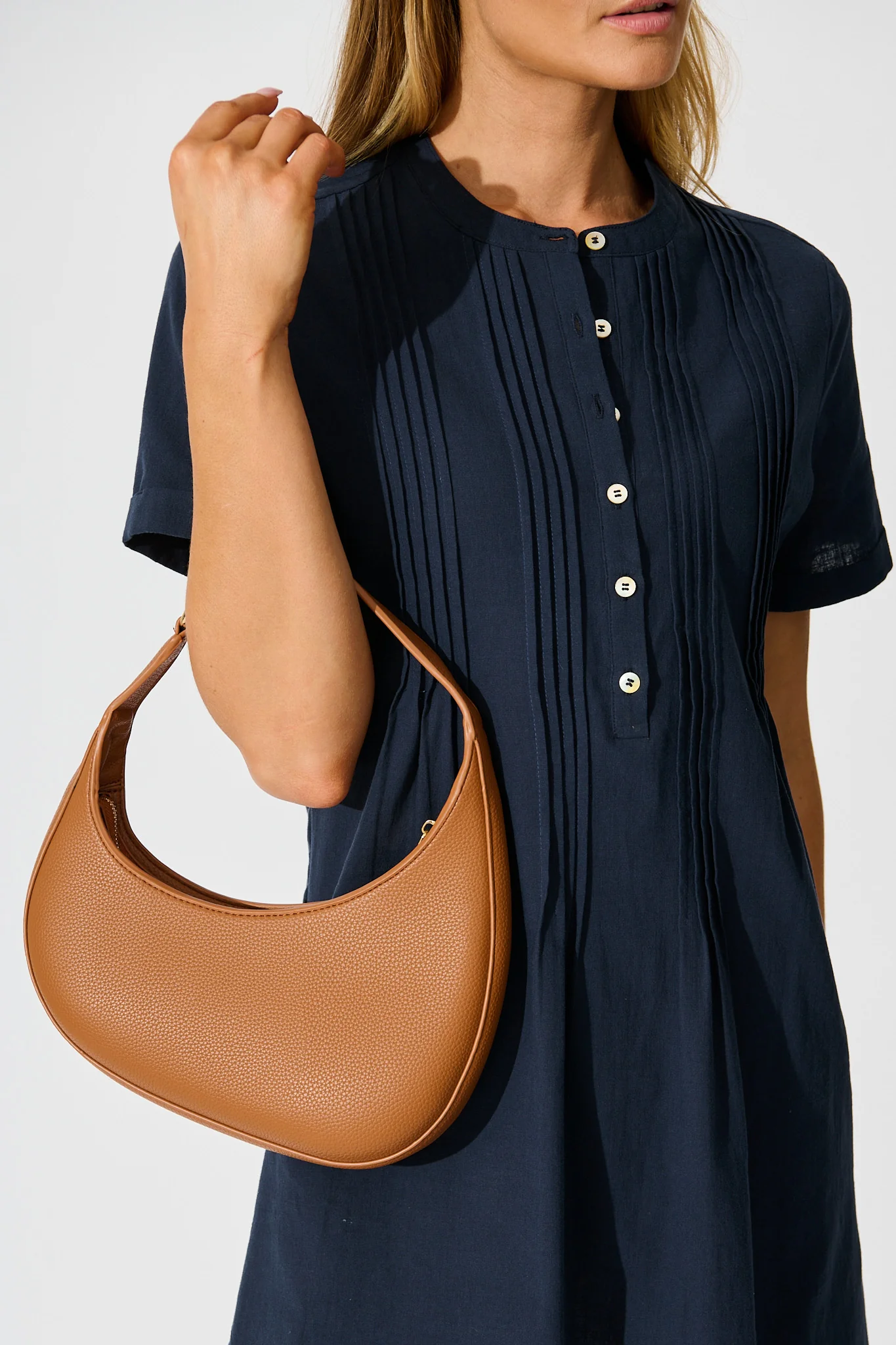 Amber Mini Shoulder Bag in Tan PU - Image 3