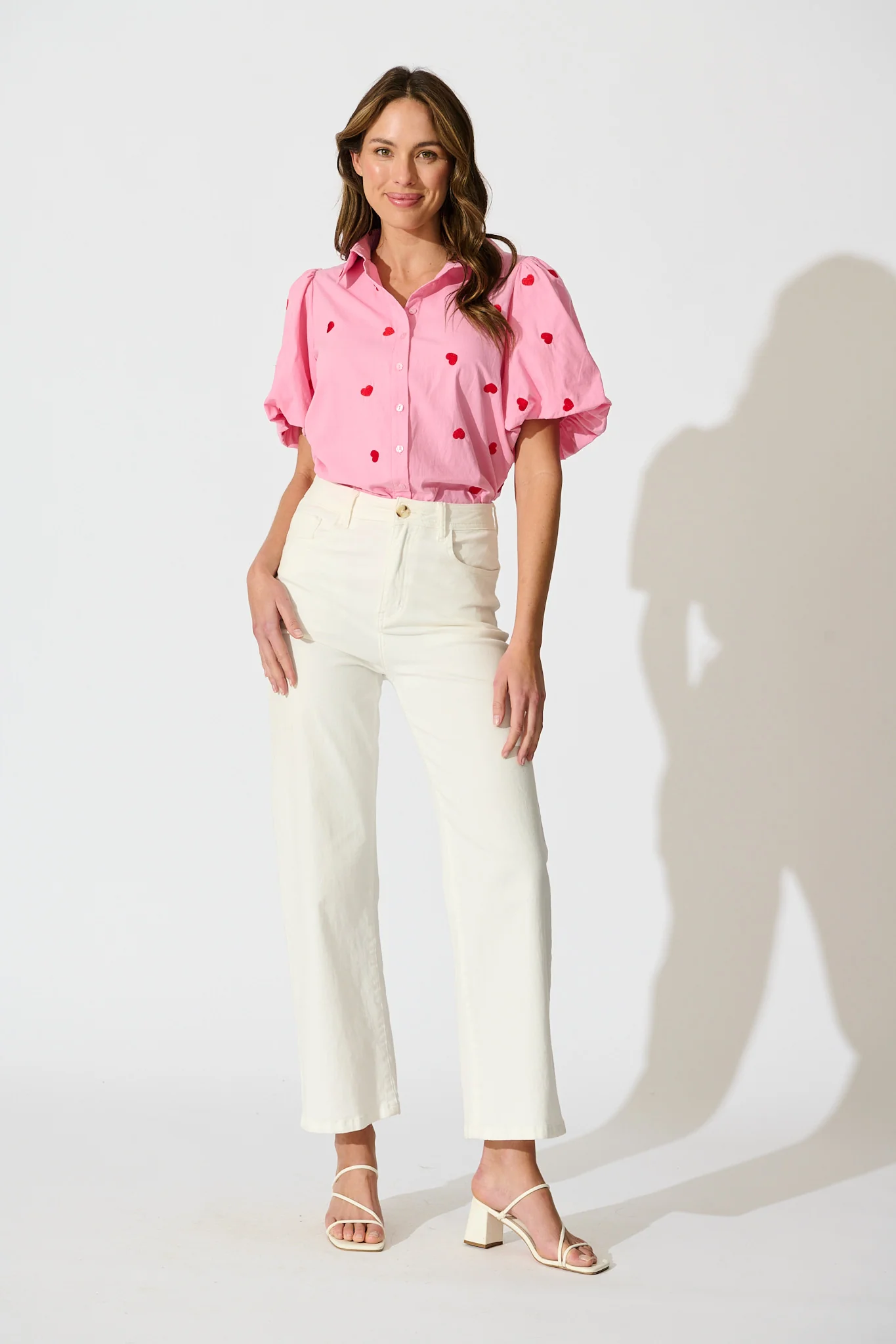 Amore Heart Shirt in Pink with Red Heart Embroidered Cotton - Image 5
