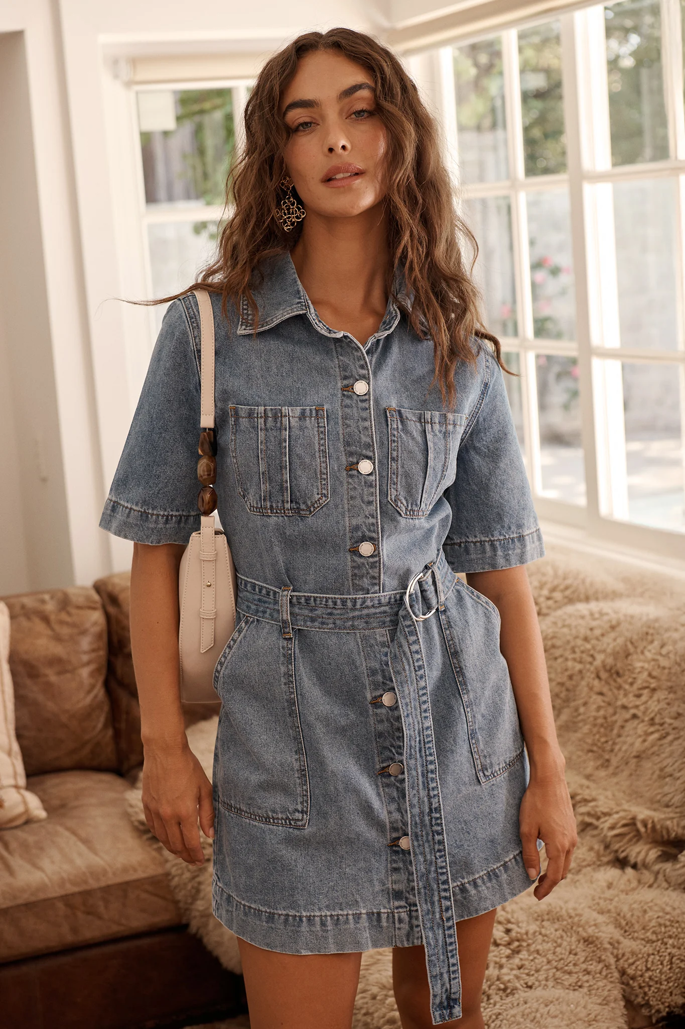 Amoret Shirt Dress in Mid Blue Denim - Image 2