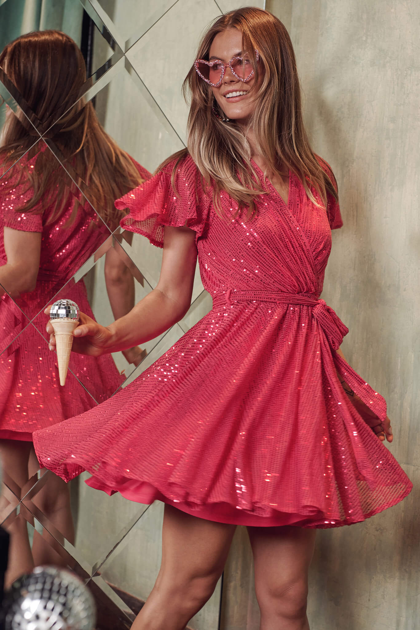 Amoretto Dress In Hot Pink Sequin - Image 4