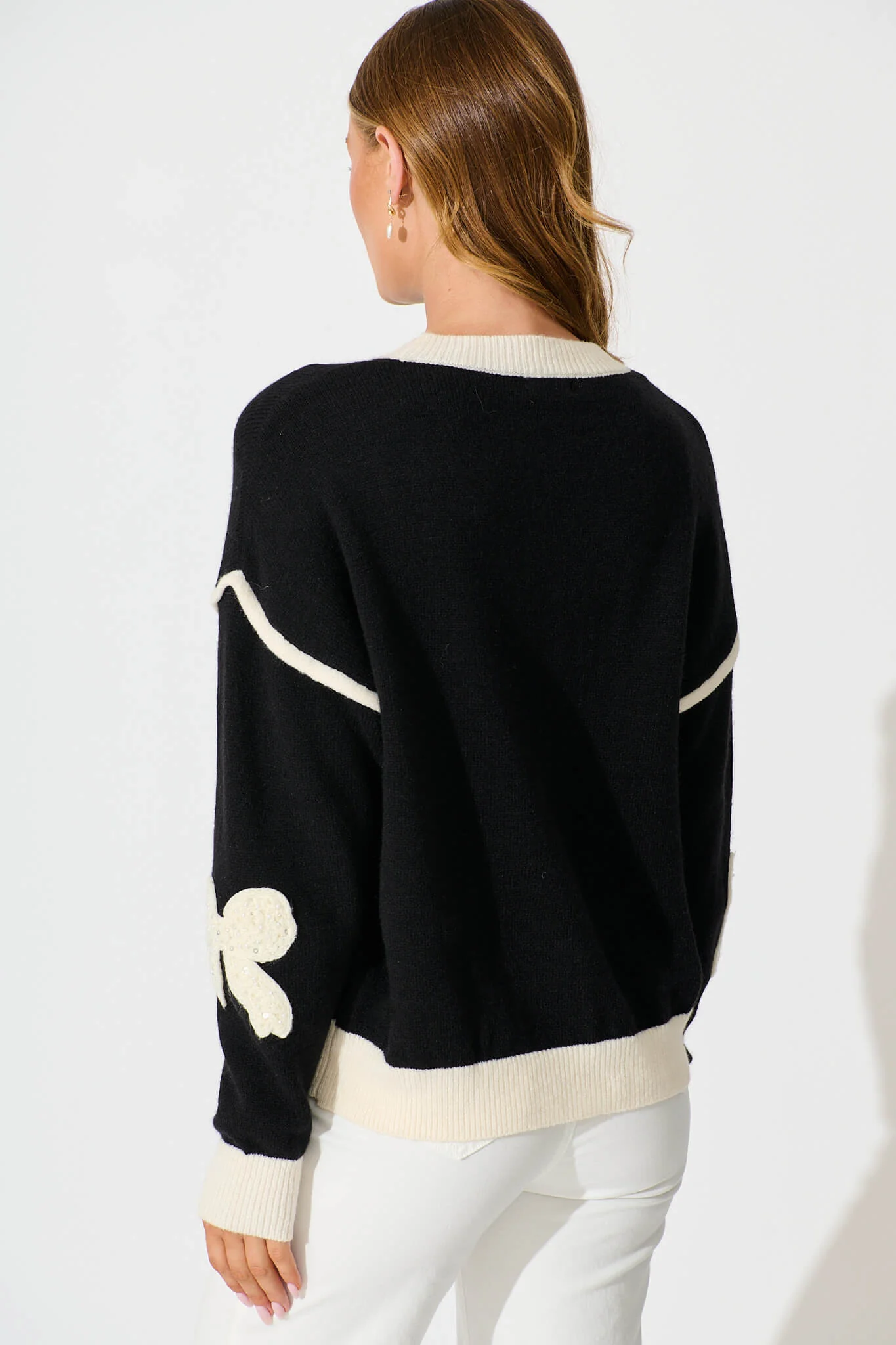 Amory Knit in Black with Cream Bows Wool Blend - Image 6