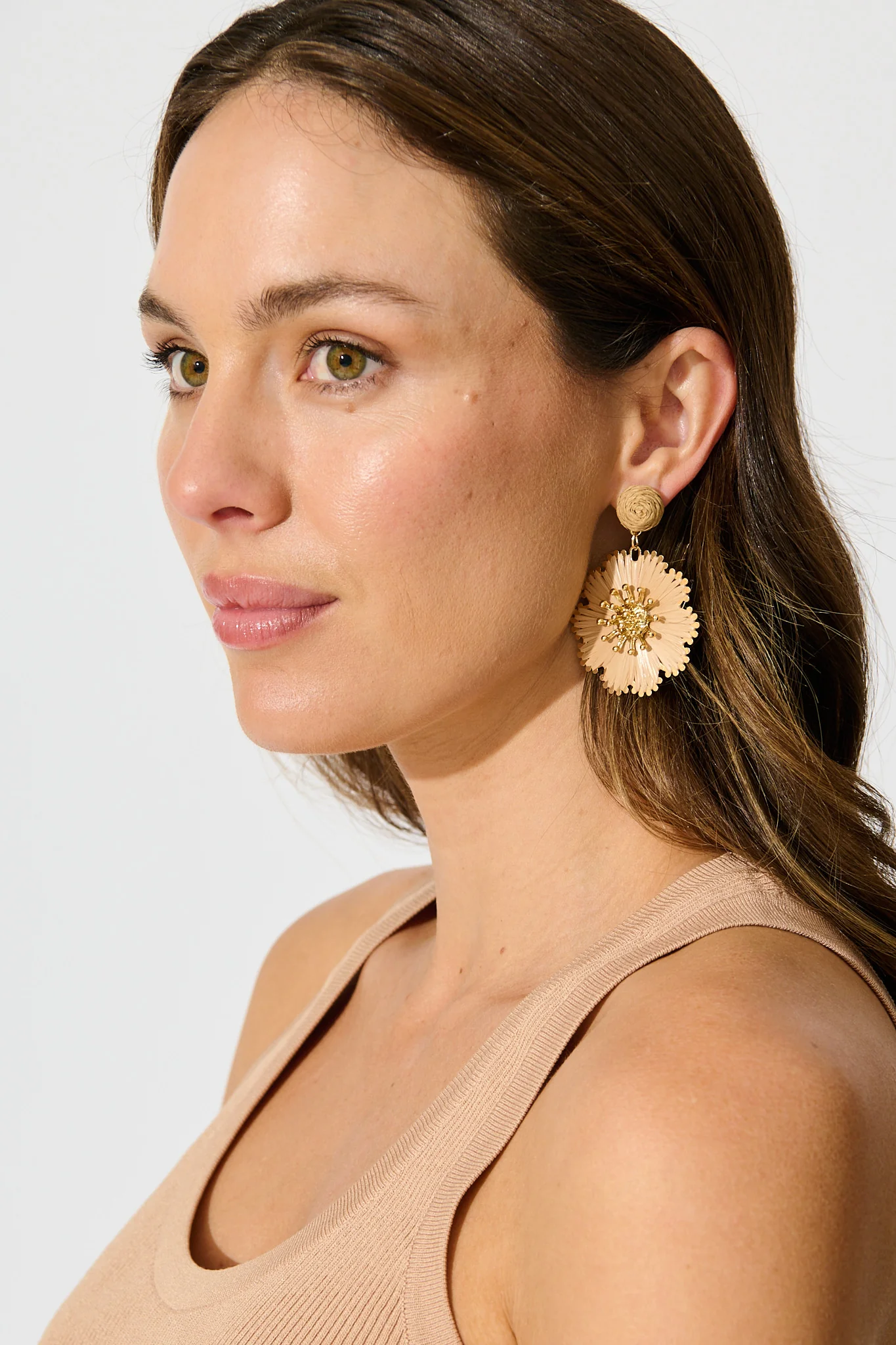 Anais Drop Earrings in Blush Raffia with Gold Accent - Image 3