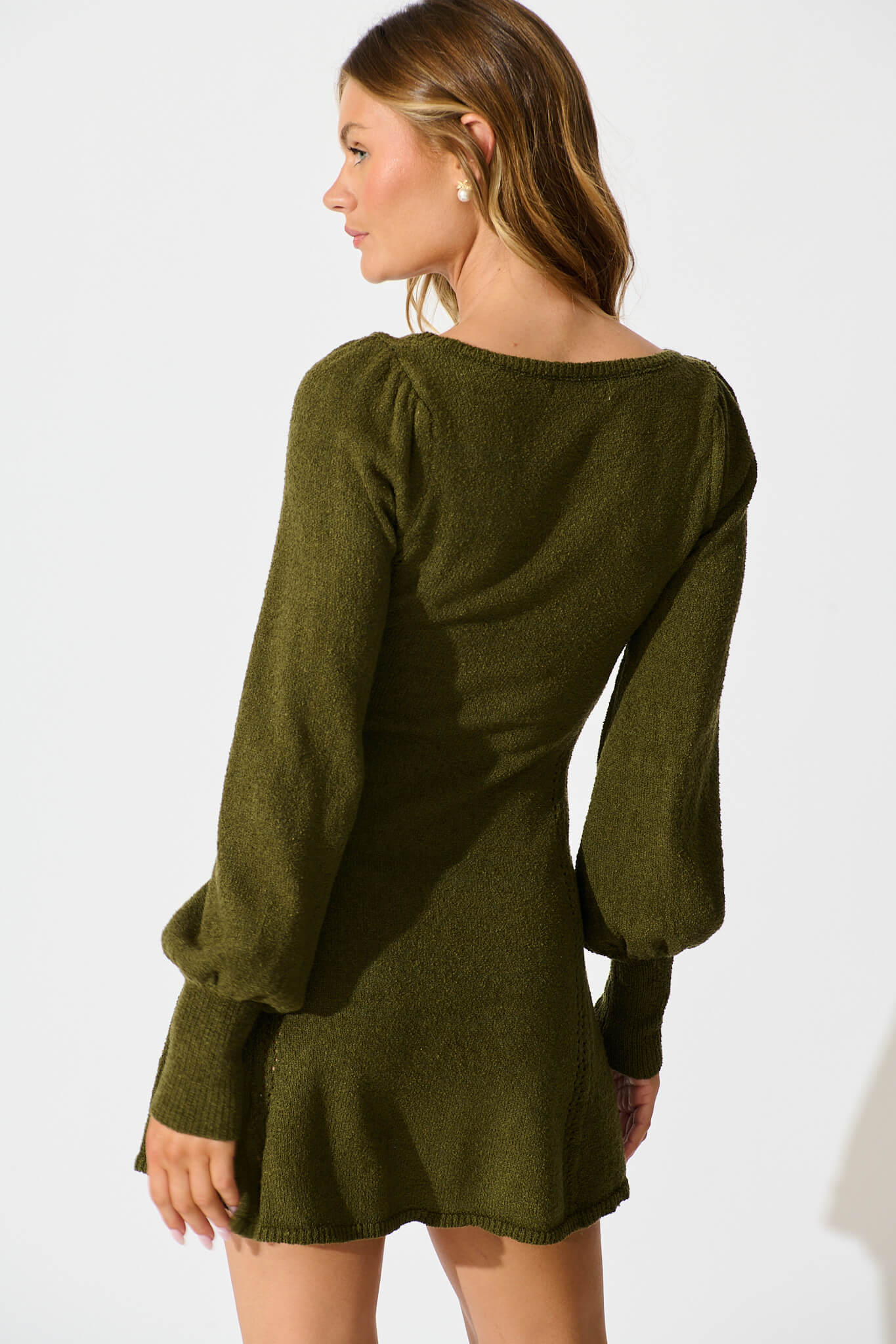 Analia Knit Dress In Khaki - Image 3