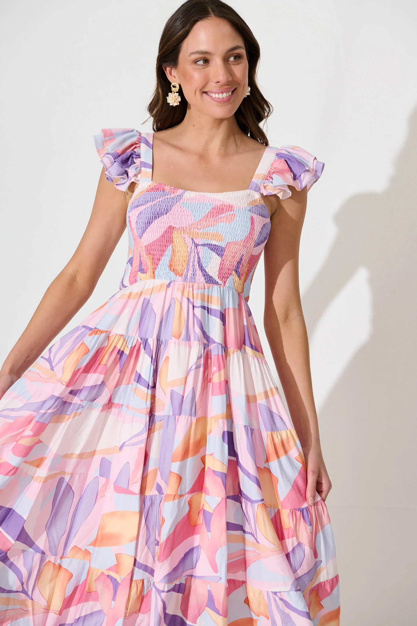 Anastasia Midi Dress in Lilac and Multi Print - Image 2