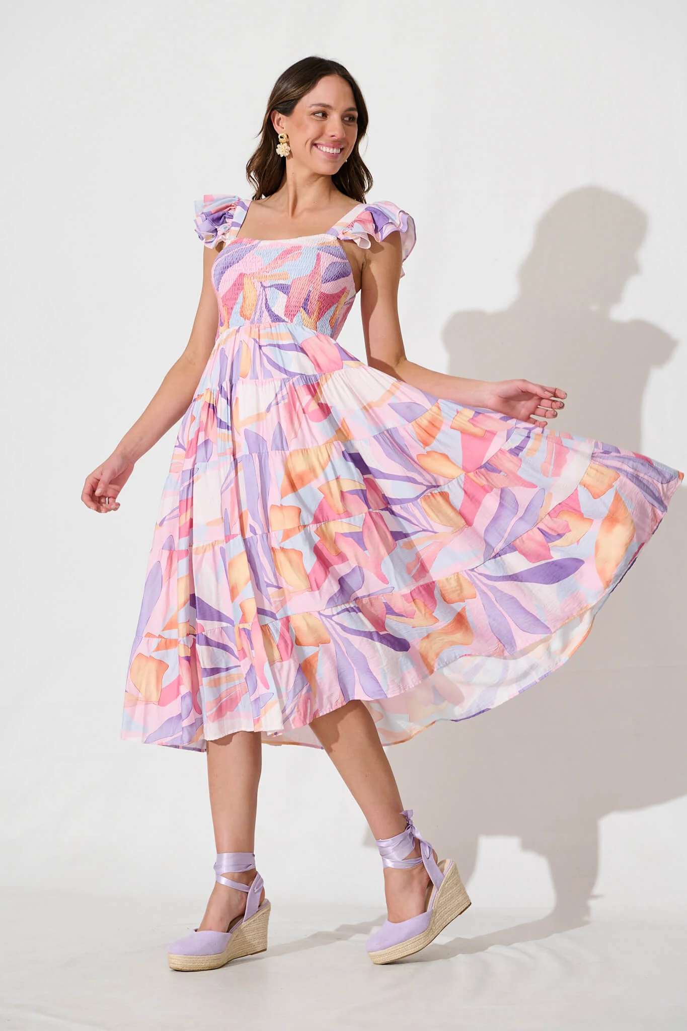 Anastasia Midi Dress in Lilac and Multi Print - Image 3