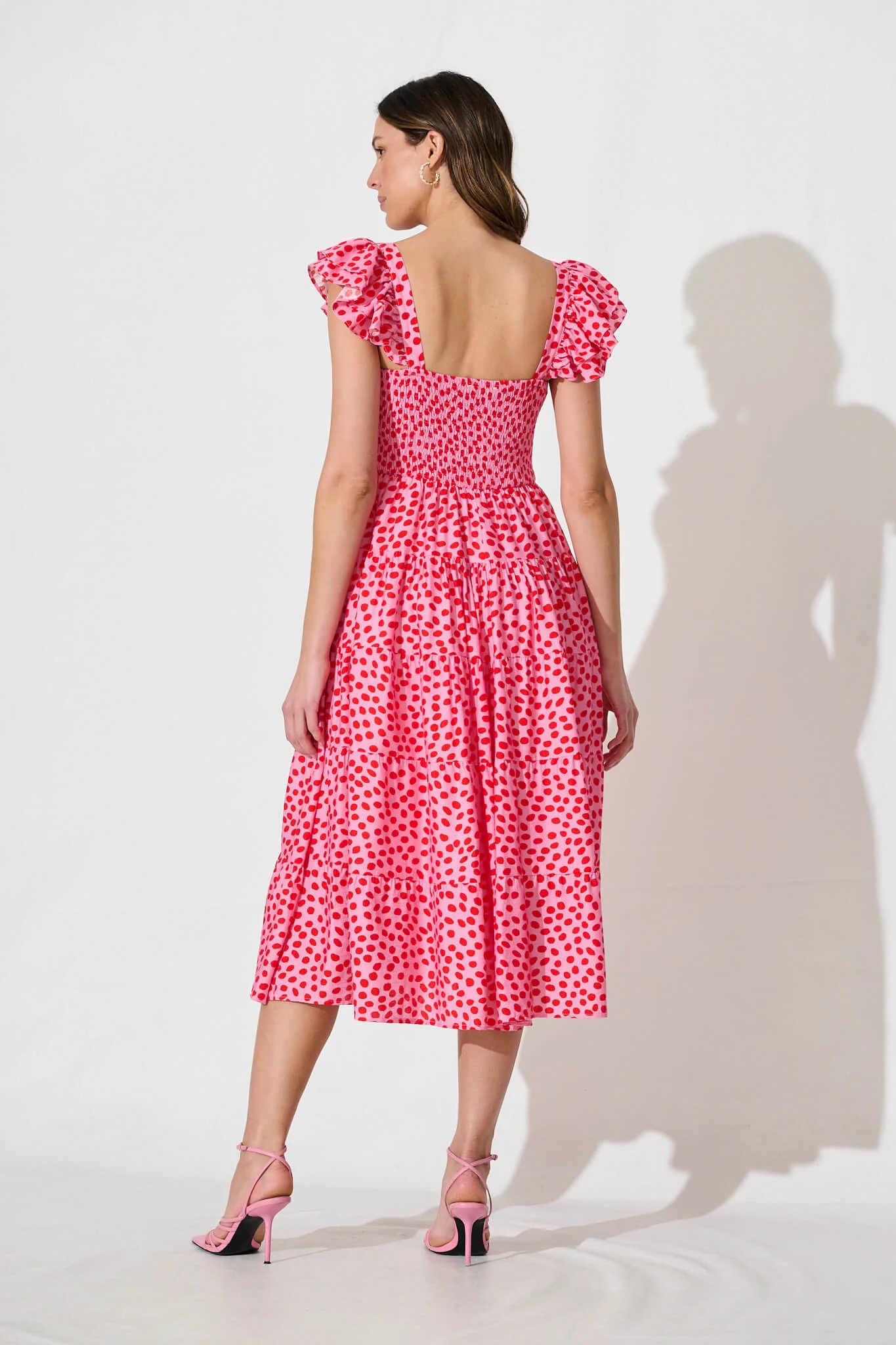 Anastasia Midi Dress In Pink With Red Speckle - Image 4
