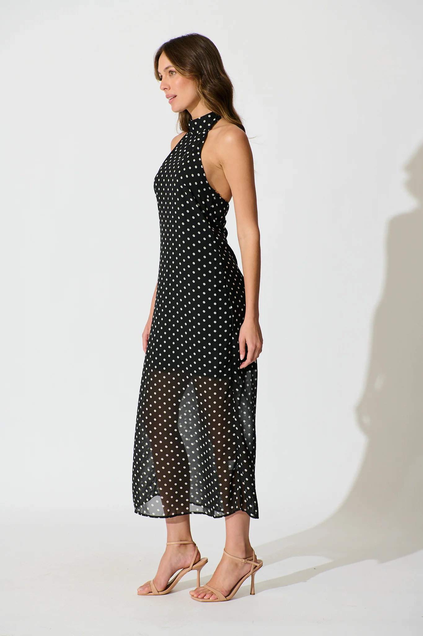Andora Halterneck Maxi Dress in Black Polka Dot - Image 5