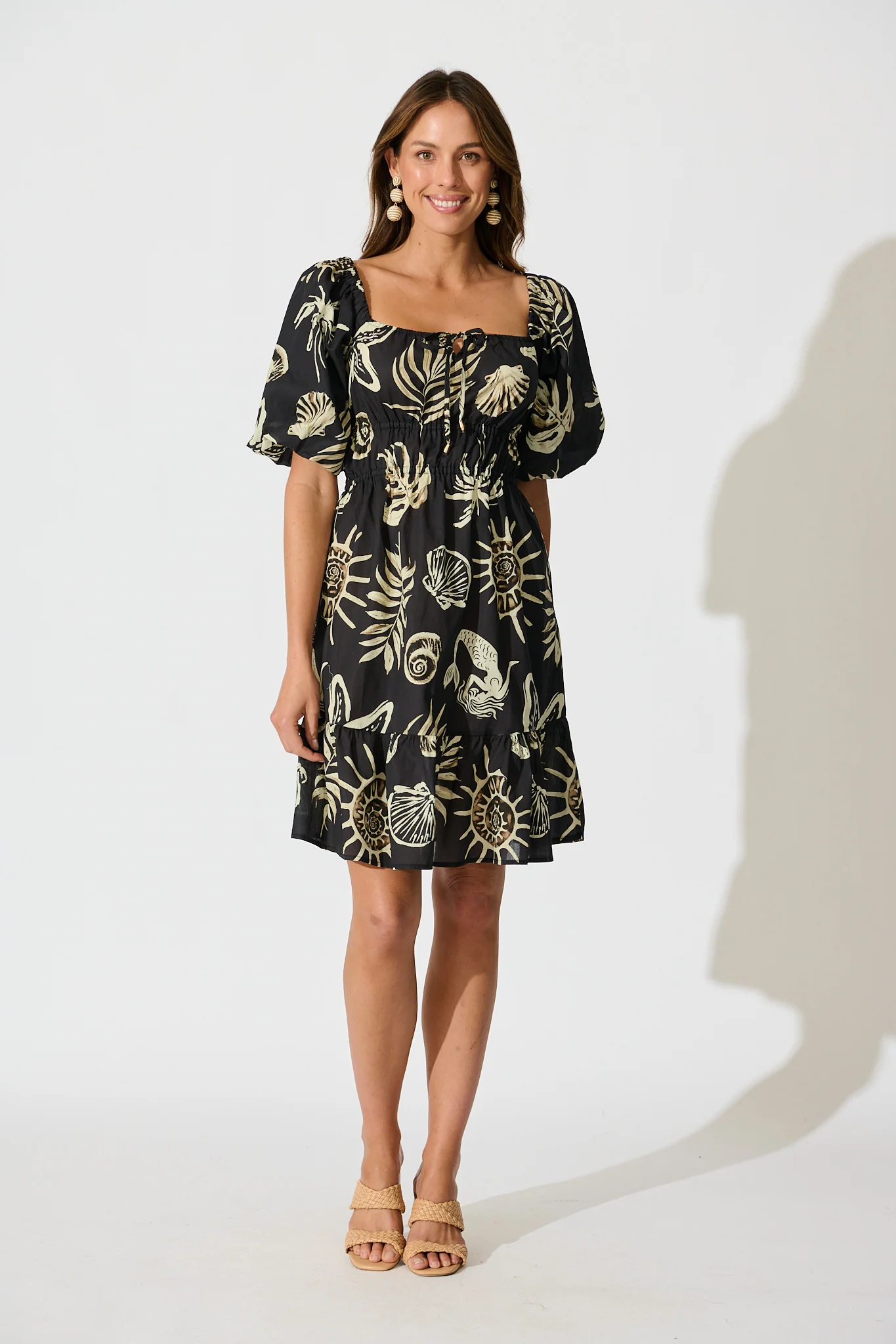 Andretta Dress in Black and White Sea Shell Cotton