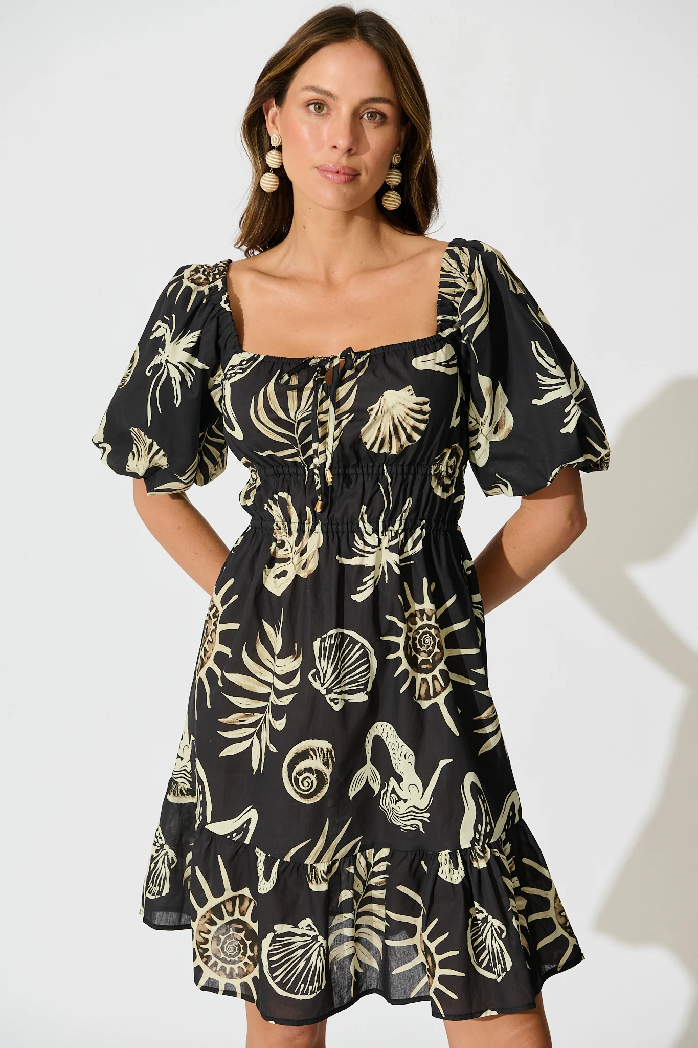Andretta Dress in Black and White Sea Shell Cotton - Image 2