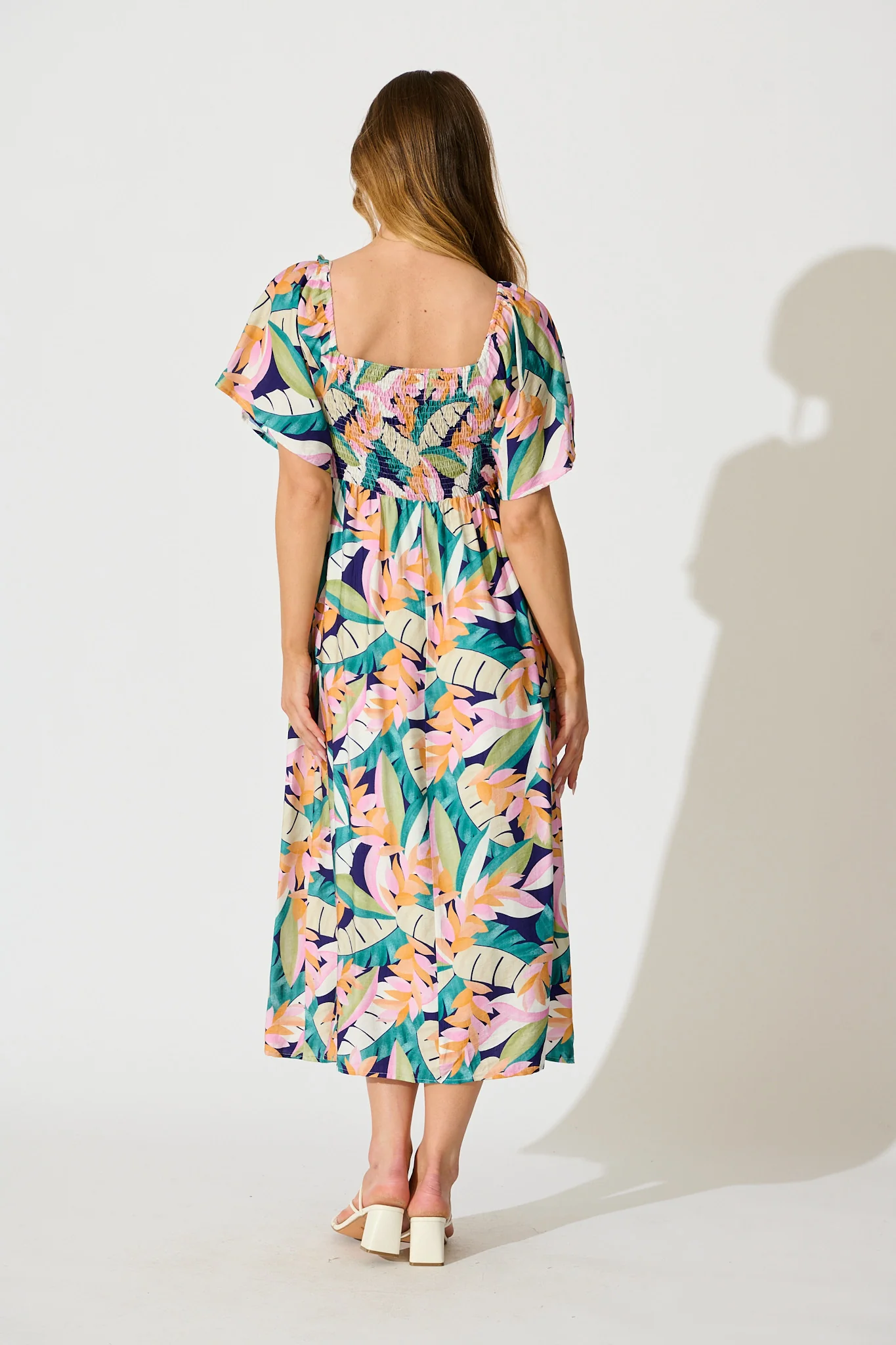 Anemone Midi Dress in Multi Leaf Print - Image 4