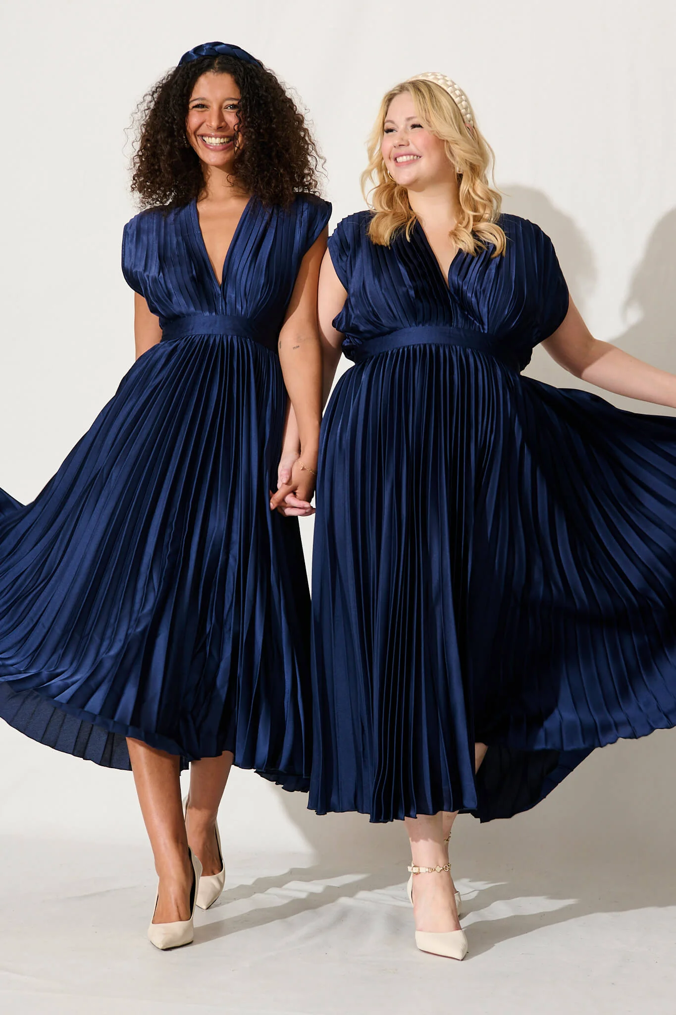 Anetta Midi Dress In Pleated Navy Satin - Image 3