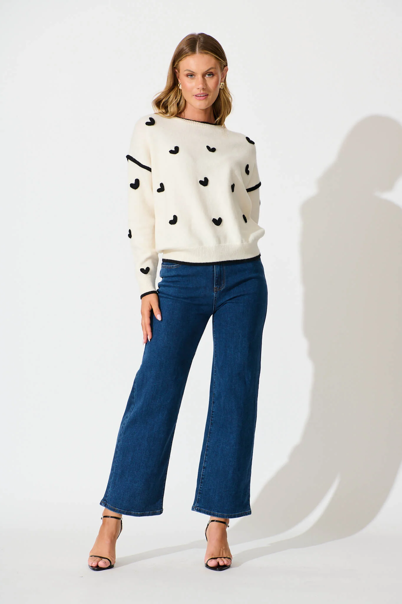 Angie Knit in Cream with Black Heart Wool Blend - Image 7