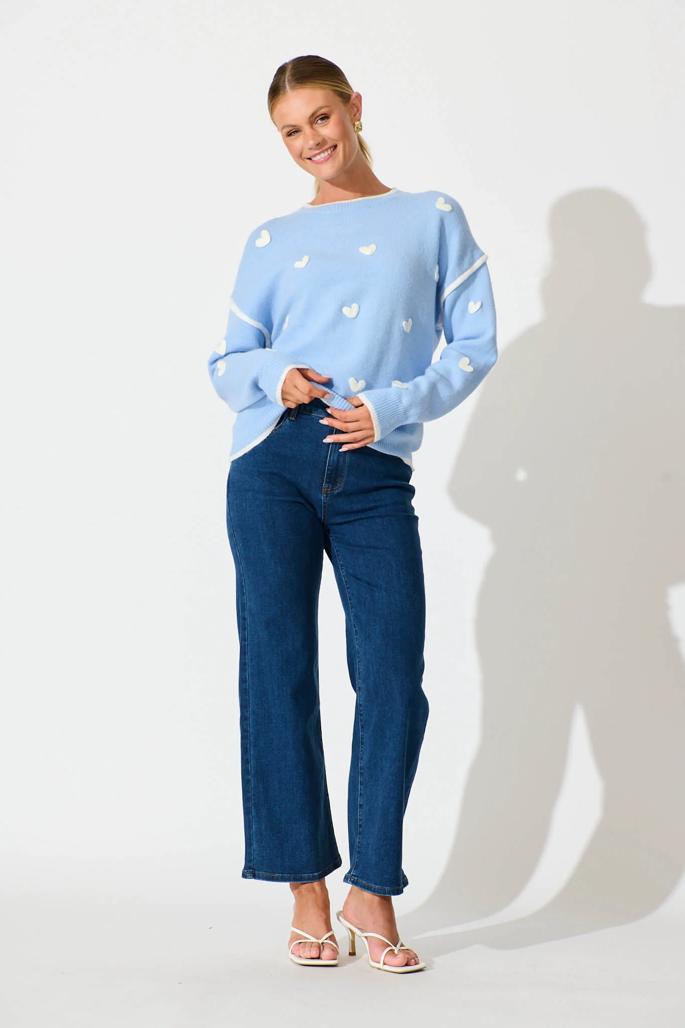 Angie Knit in Pale Blue with Cream Heart Wool Blend - Image 8