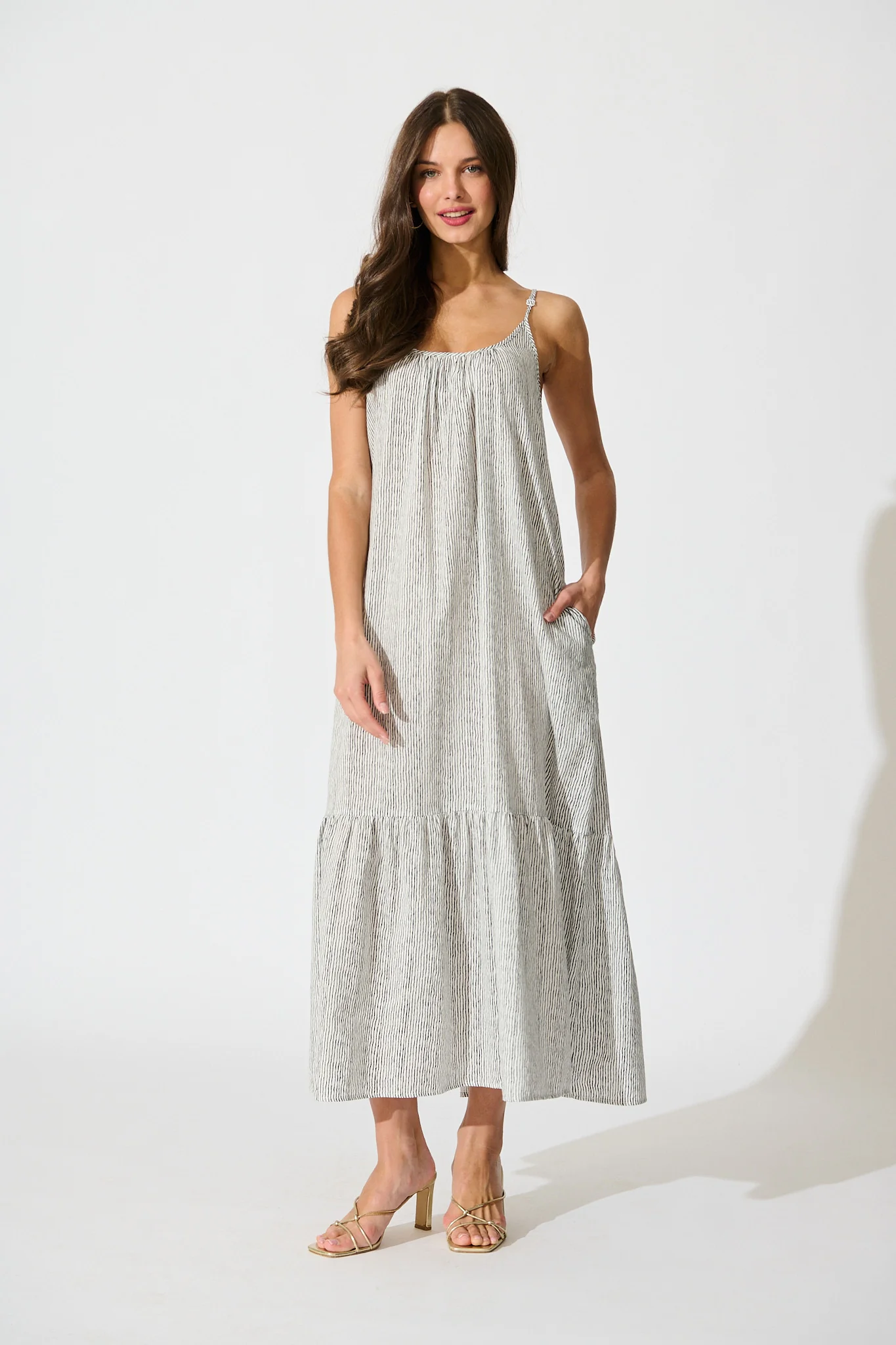 Anisa Maxi Sundress in Black Stripe Cotton