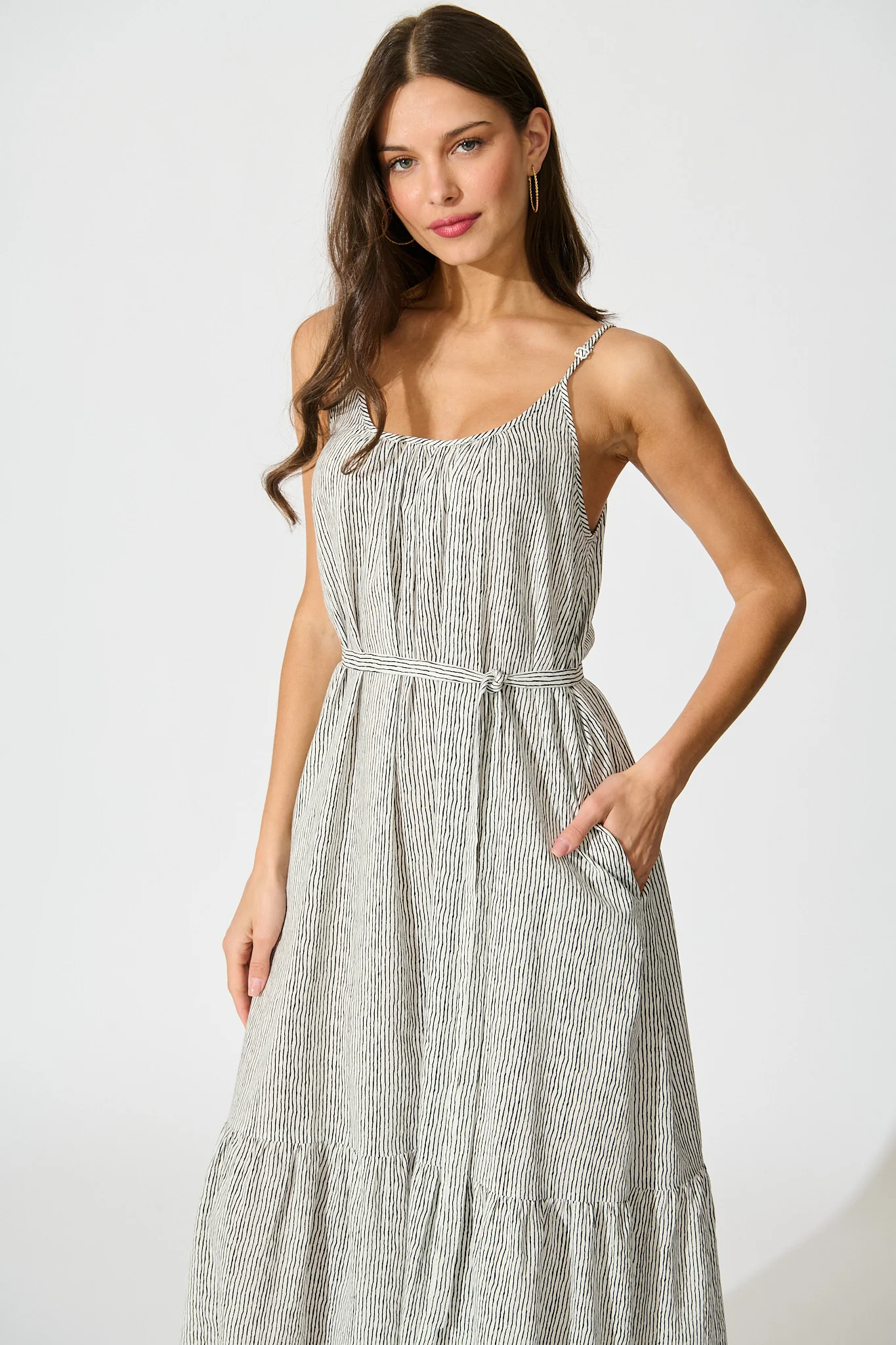 Anisa Maxi Sundress in Black Stripe Cotton - Image 2