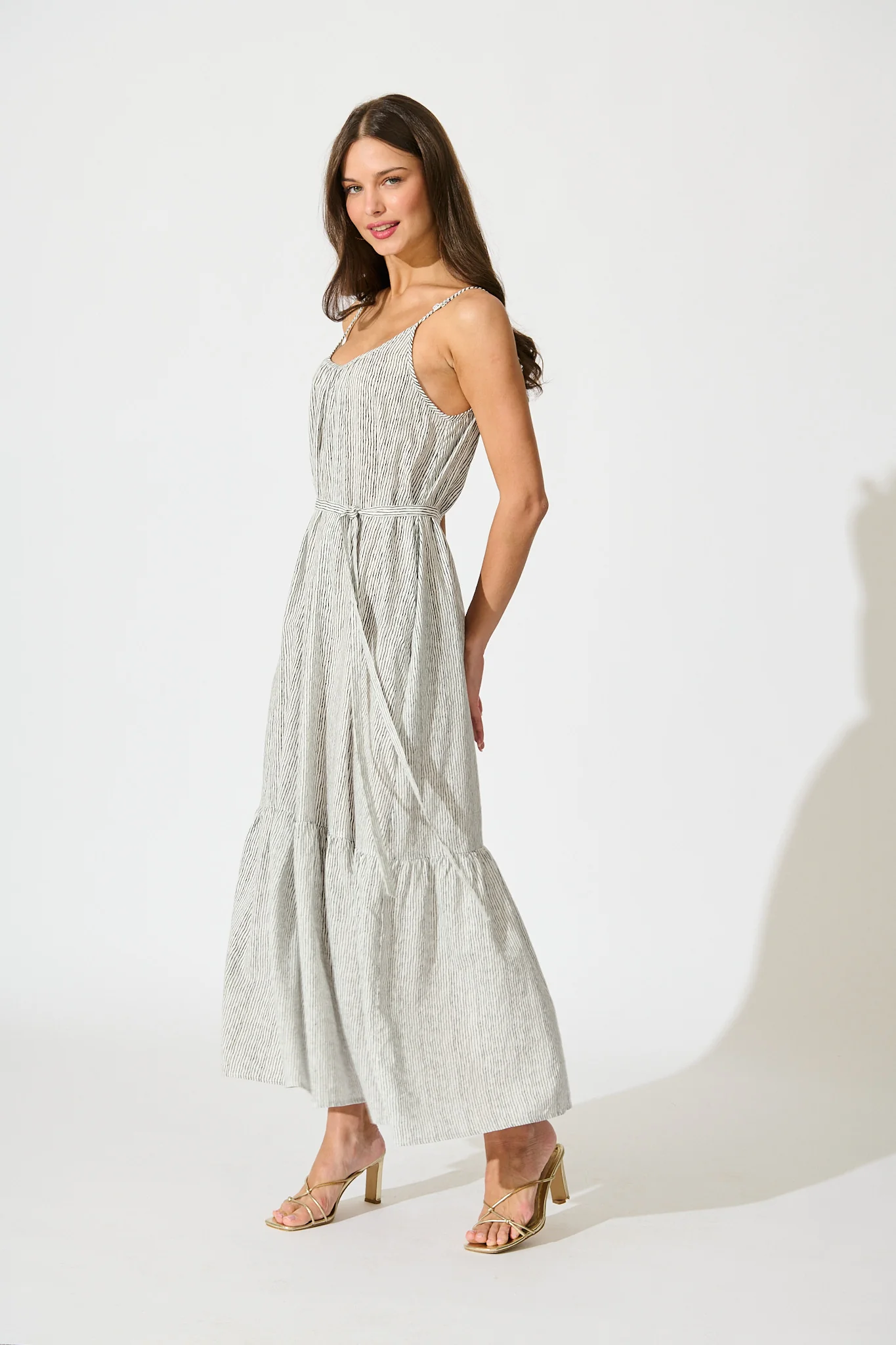 Anisa Maxi Sundress in Black Stripe Cotton - Image 3