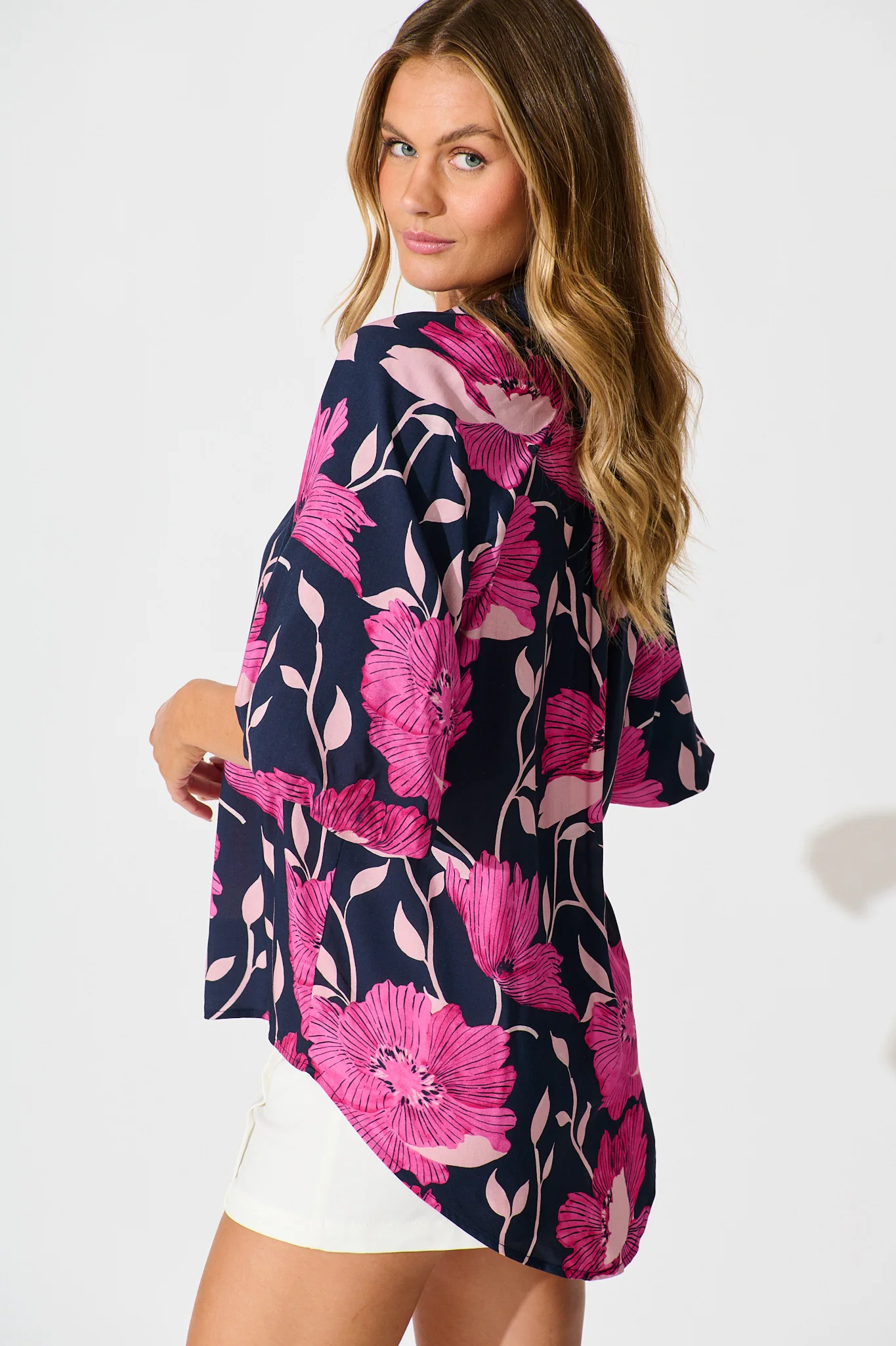 Anita Shirt In Navy with Pink Floral - Image 2