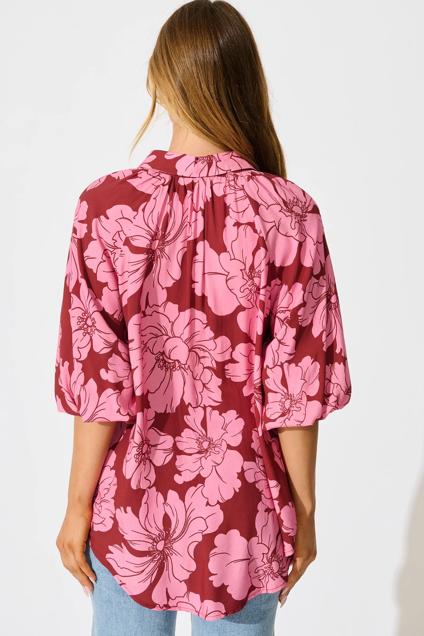 Anita Shirt In Wine with Pink Floral - Image 3