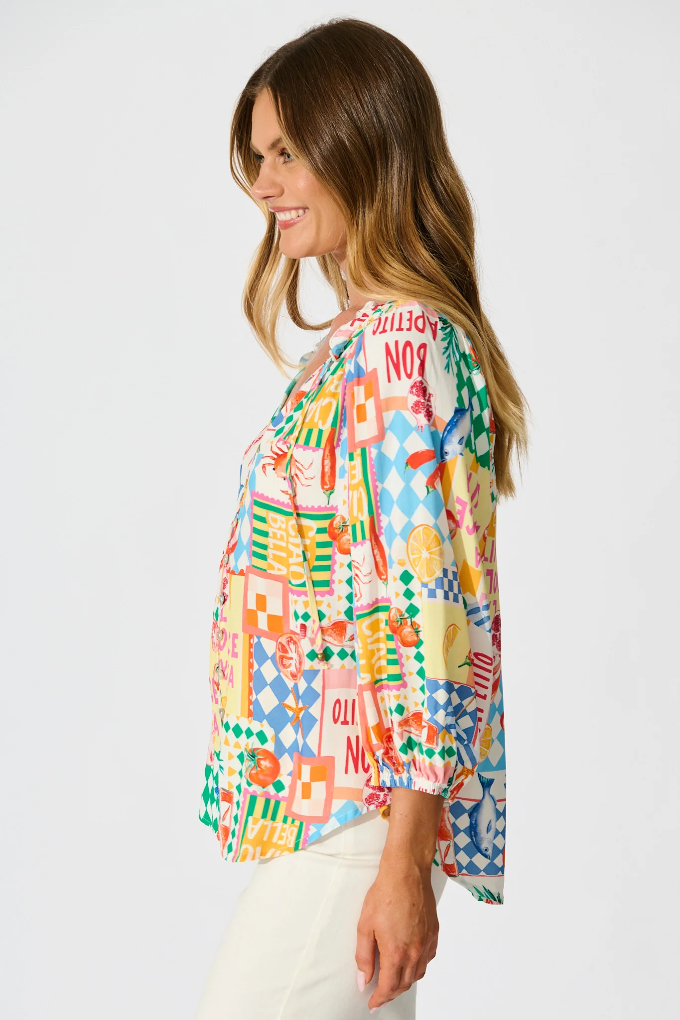 Annelie Top in White Multi Conversational Print - Image 4