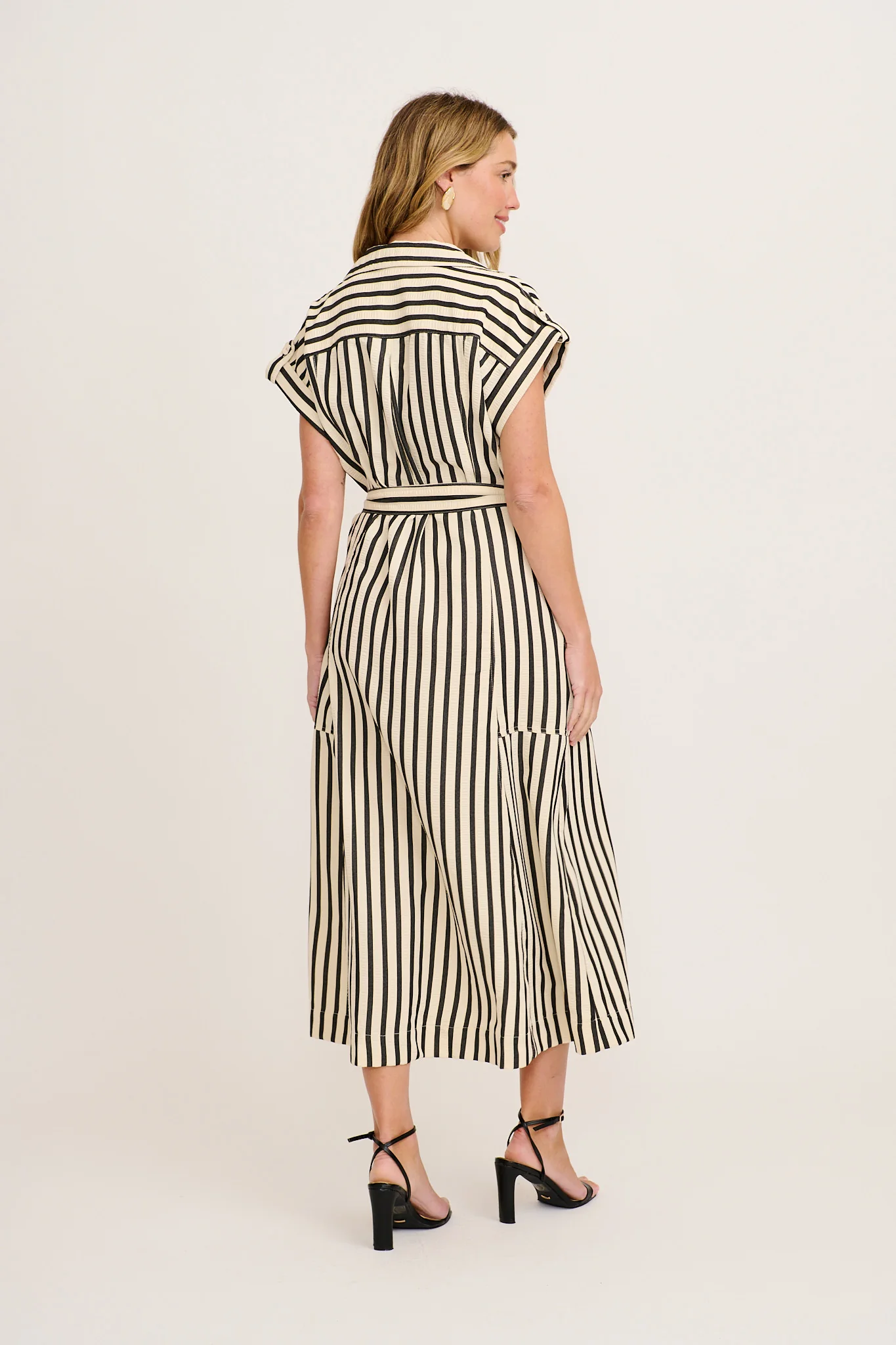 Arcadia Maxi Shirt Dress in Charcoal Stripe - Image 4