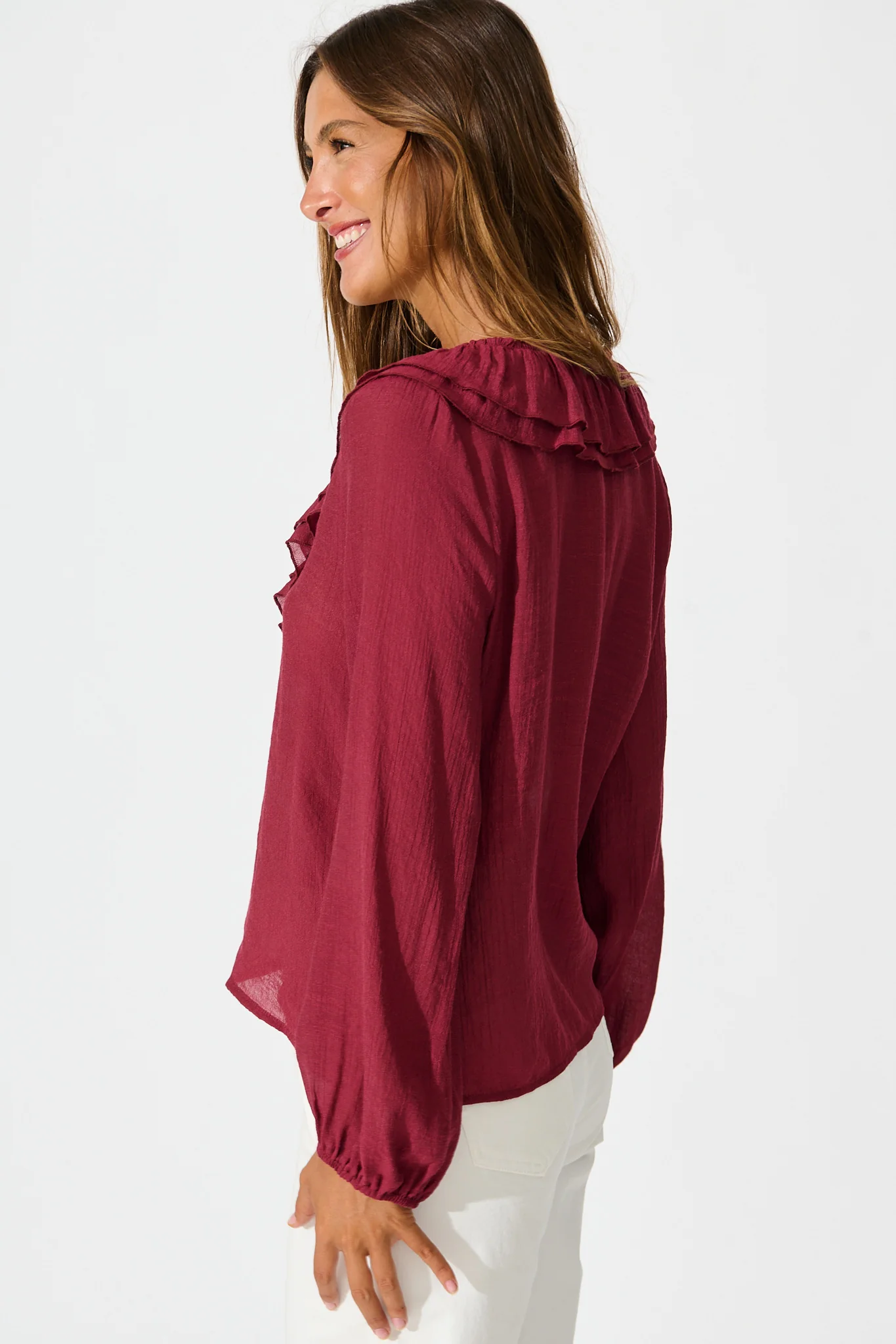 Ariella Top in Wine Cotton Blend - Image 2