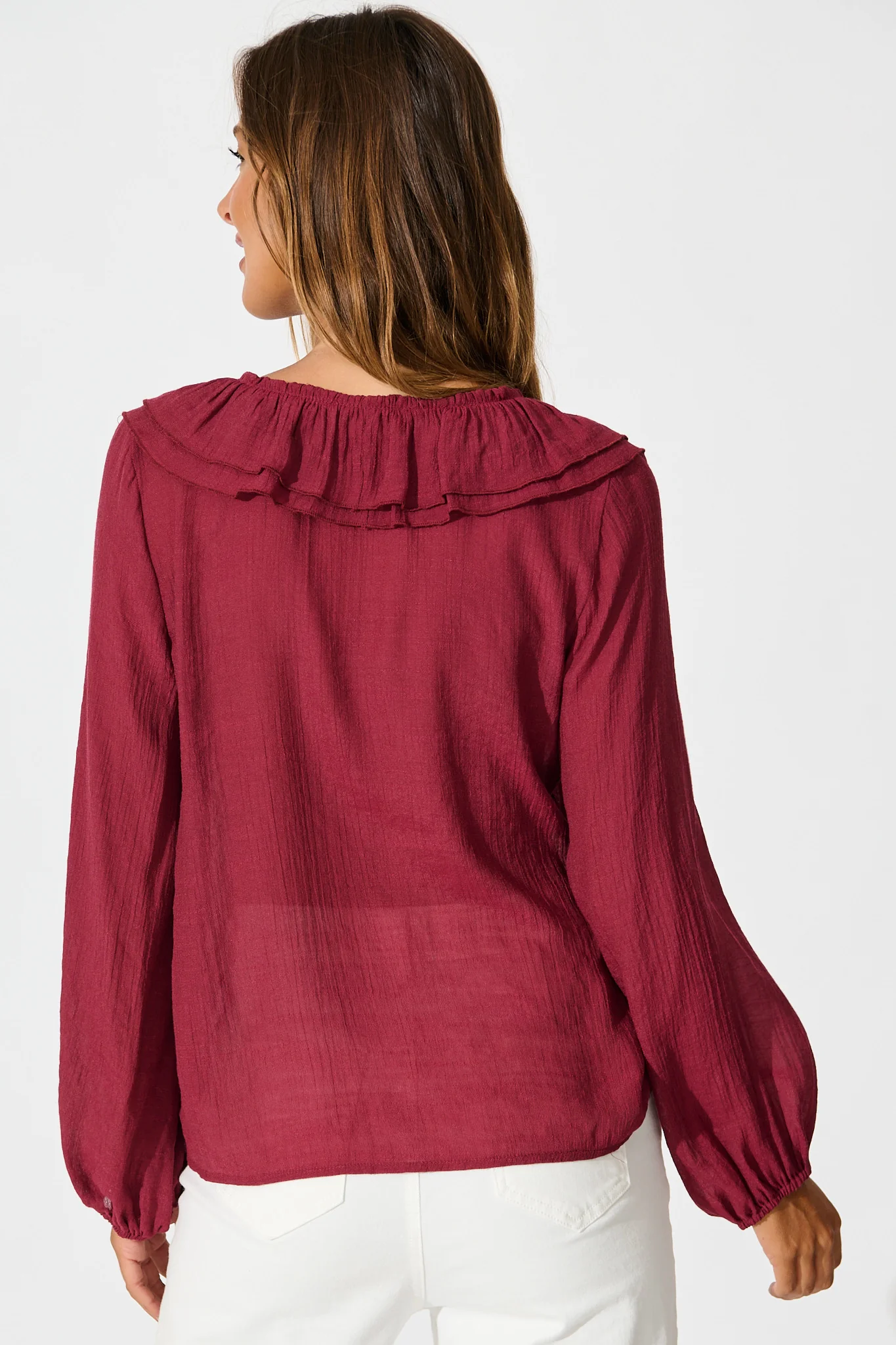 Ariella Top in Wine Cotton Blend - Image 3