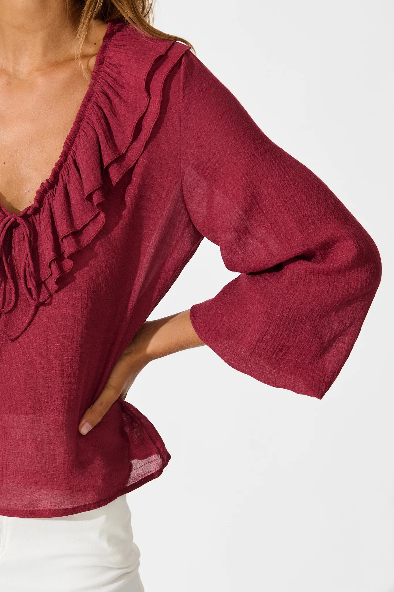 Ariella Top in Wine Cotton Blend - Image 5