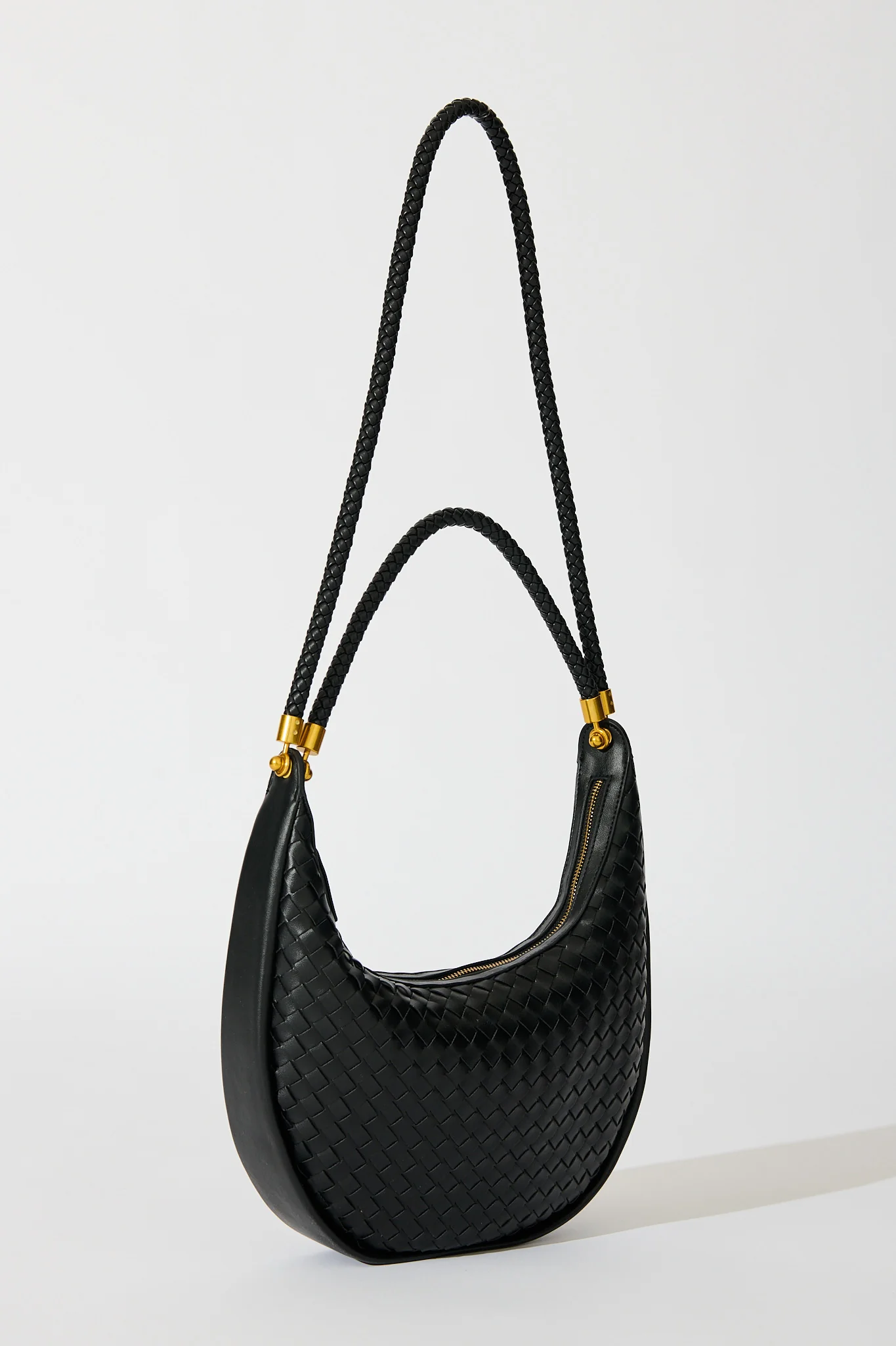 Aries Woven Hobo Bag in Black PU - Image 3