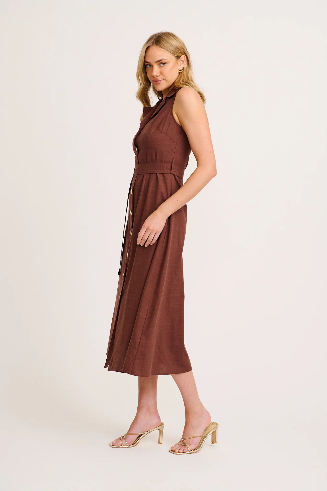 Arlena Maxi Shirt Dress in Chocolate Cotton Linen - Image 3