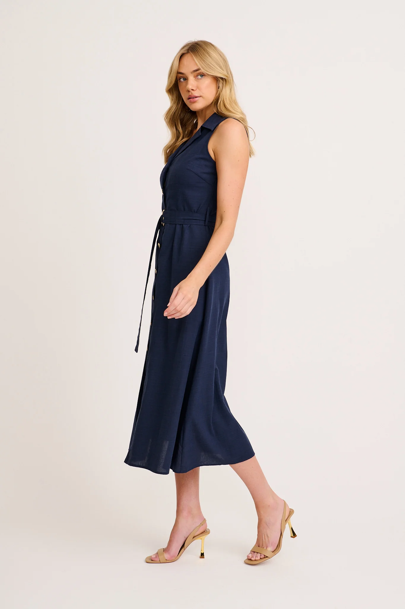 Arlena Maxi Shirt Dress in Navy Cotton Linen - Image 3