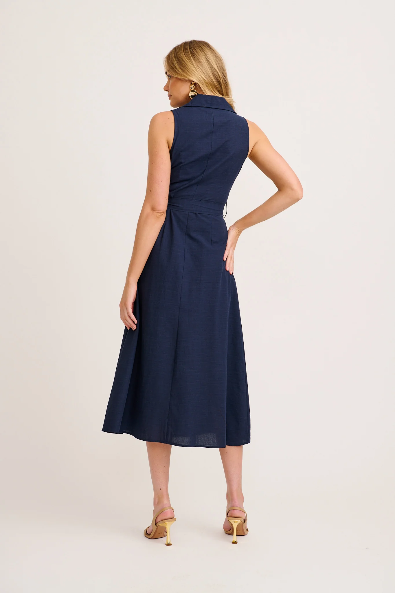 Arlena Maxi Shirt Dress in Navy Cotton Linen - Image 4