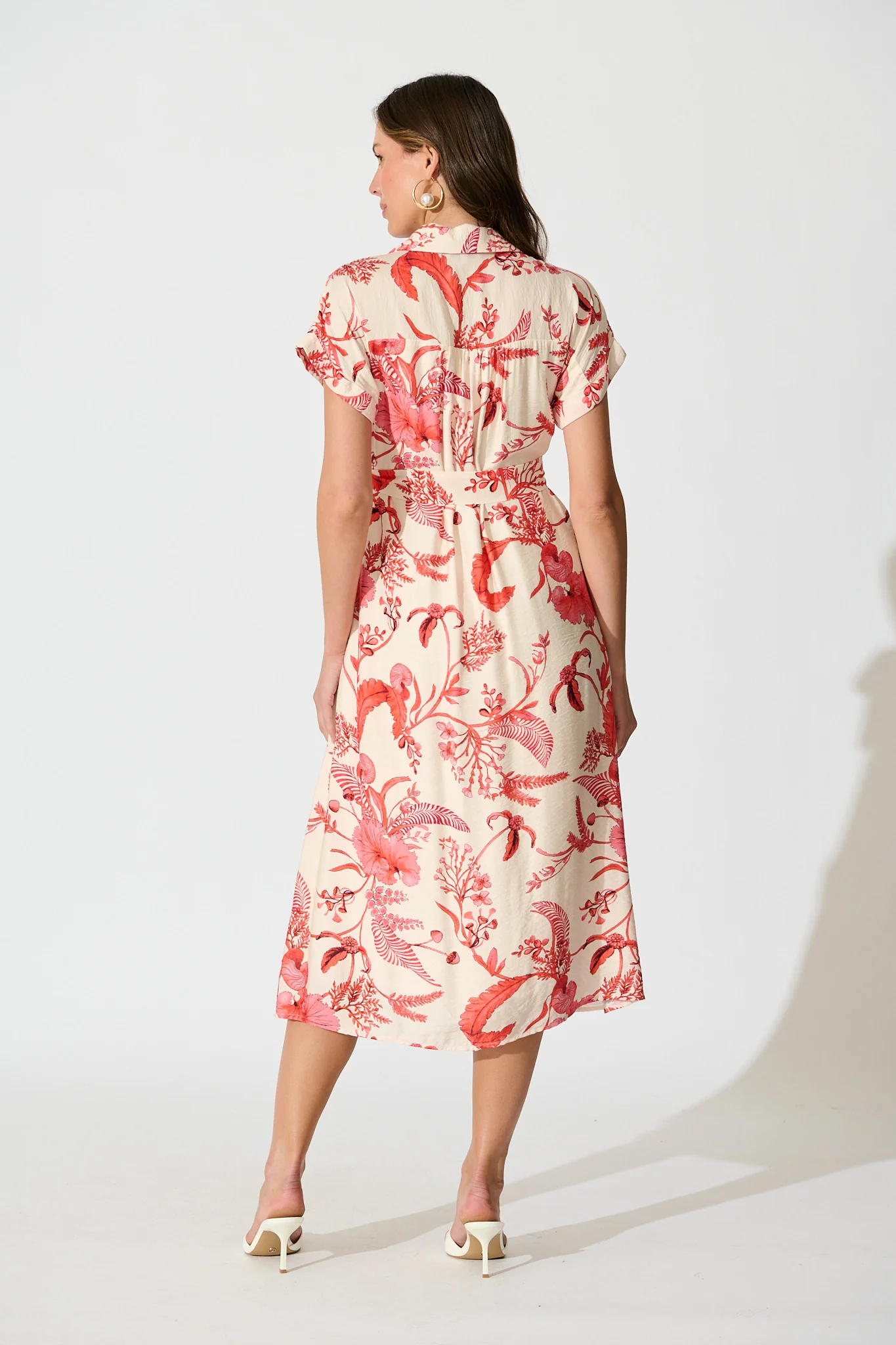 Arles Midi Dress in Cream with Coral Floral - Image 4