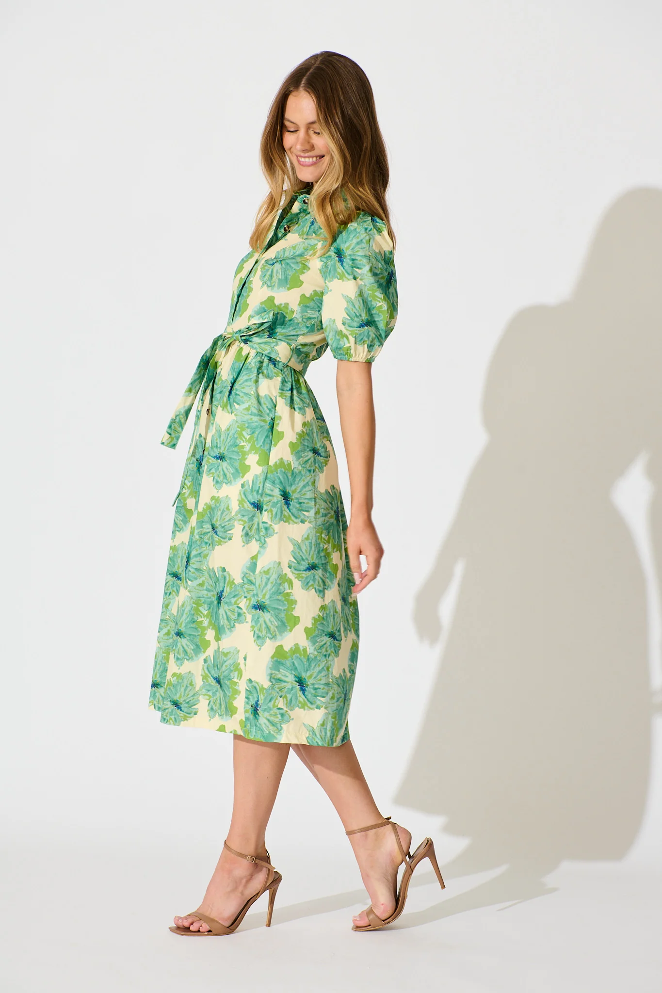 Arleth Midi Dress in Green Floral Print Cotton - Image 3