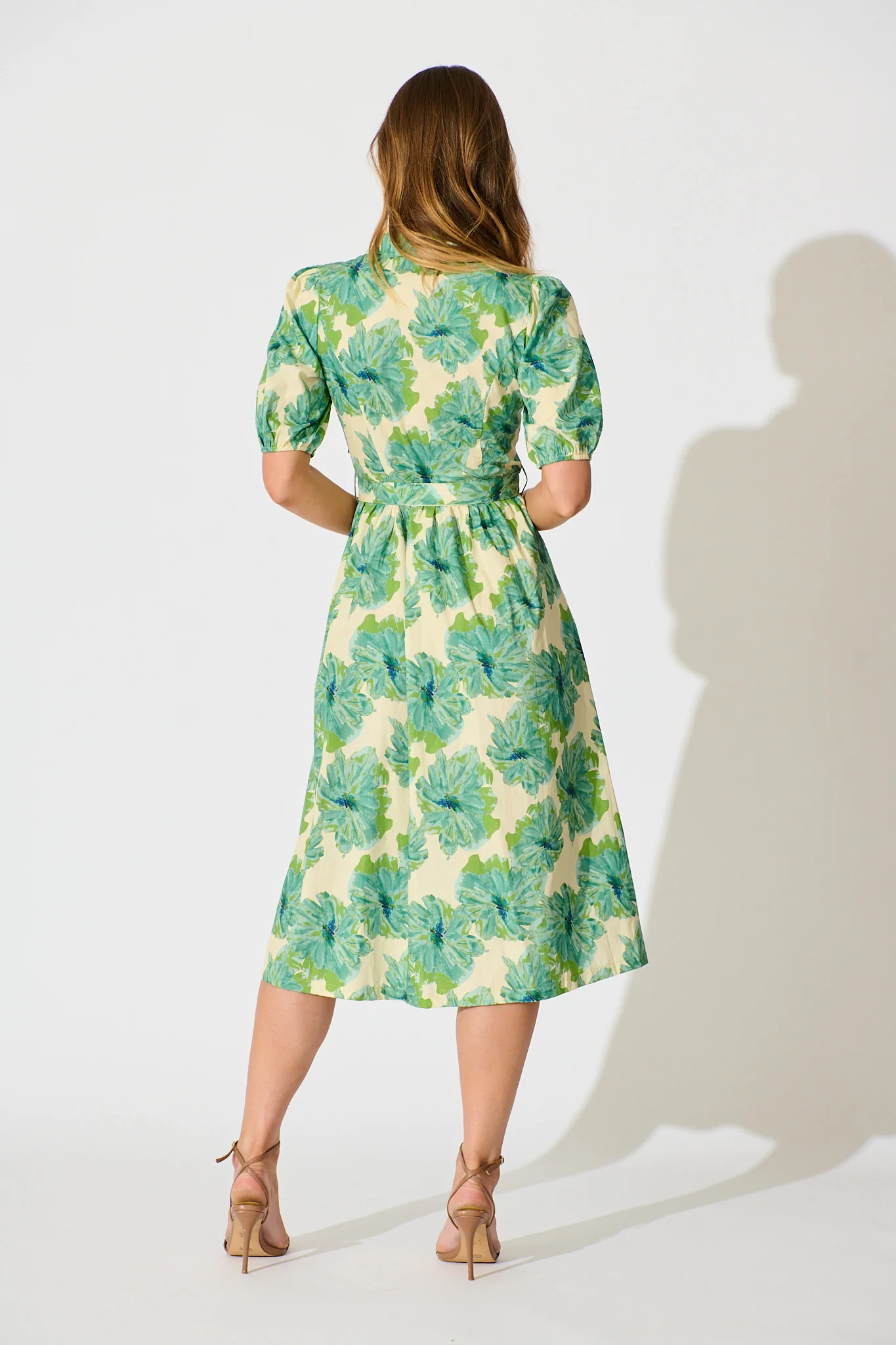 Arleth Midi Dress in Green Floral Print Cotton - Image 4