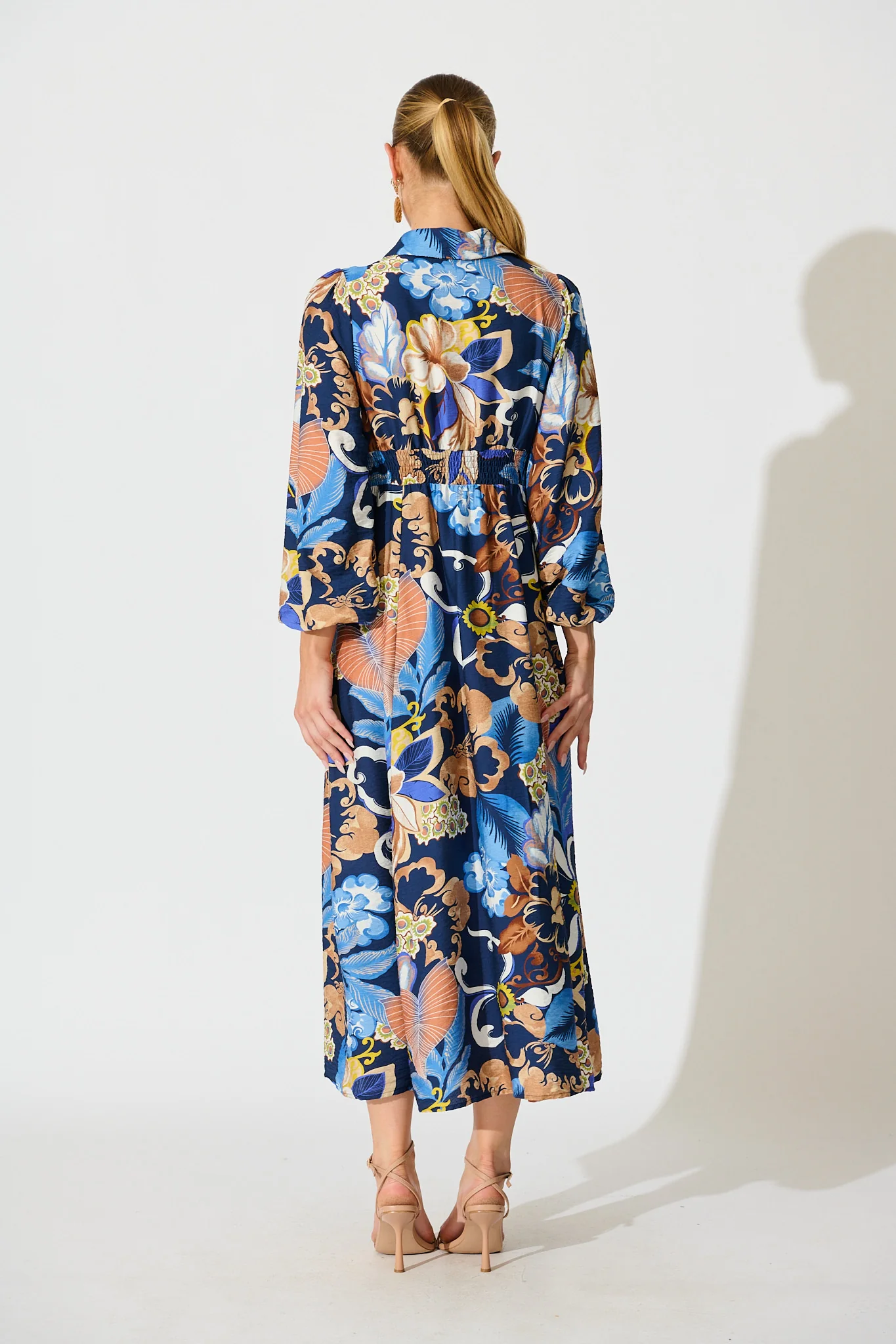 Armina Maxi Shirt Dress in Navy with Multi Floral - Image 4