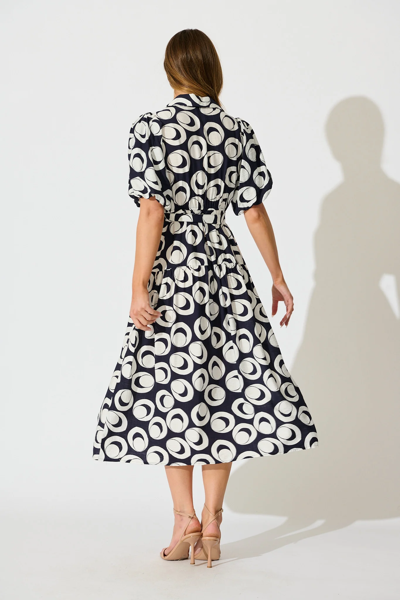 Asazie Midi Shirt Dress in Navy with White Print - Image 4