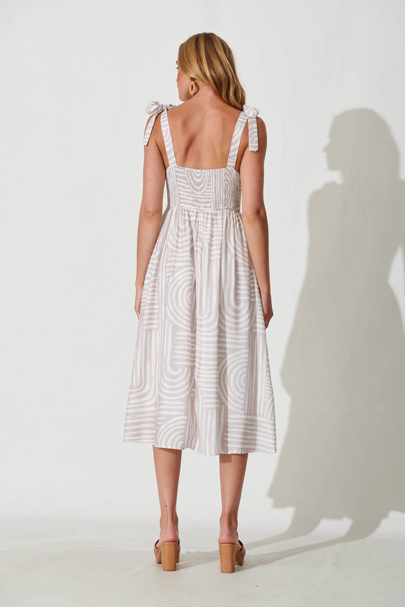 Asha Midi Sundress In Beige Swirl Print Linen Blend - Image 4