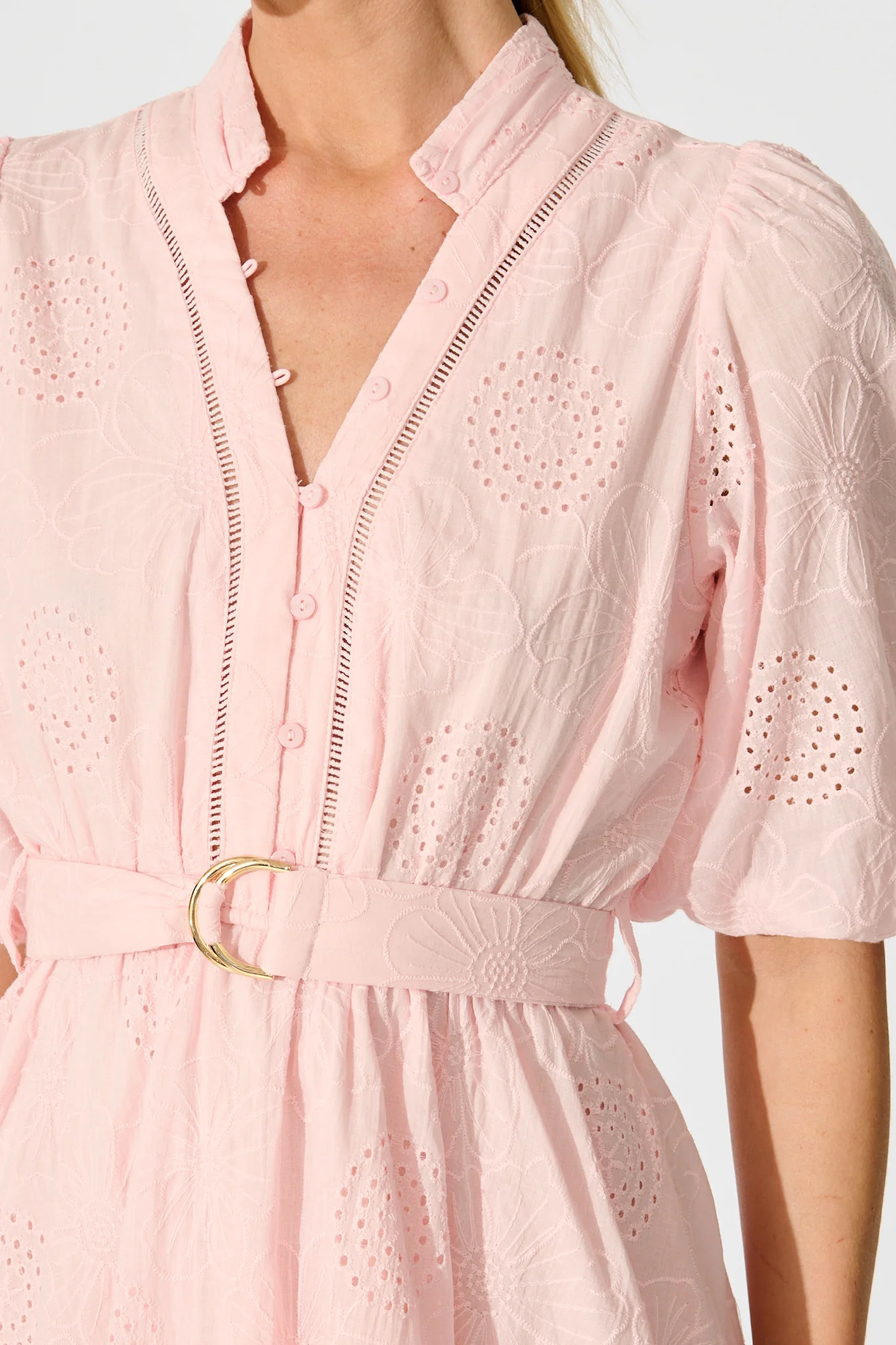 Ashlan Dress in Pink Floral Broderie Cotton - Image 5
