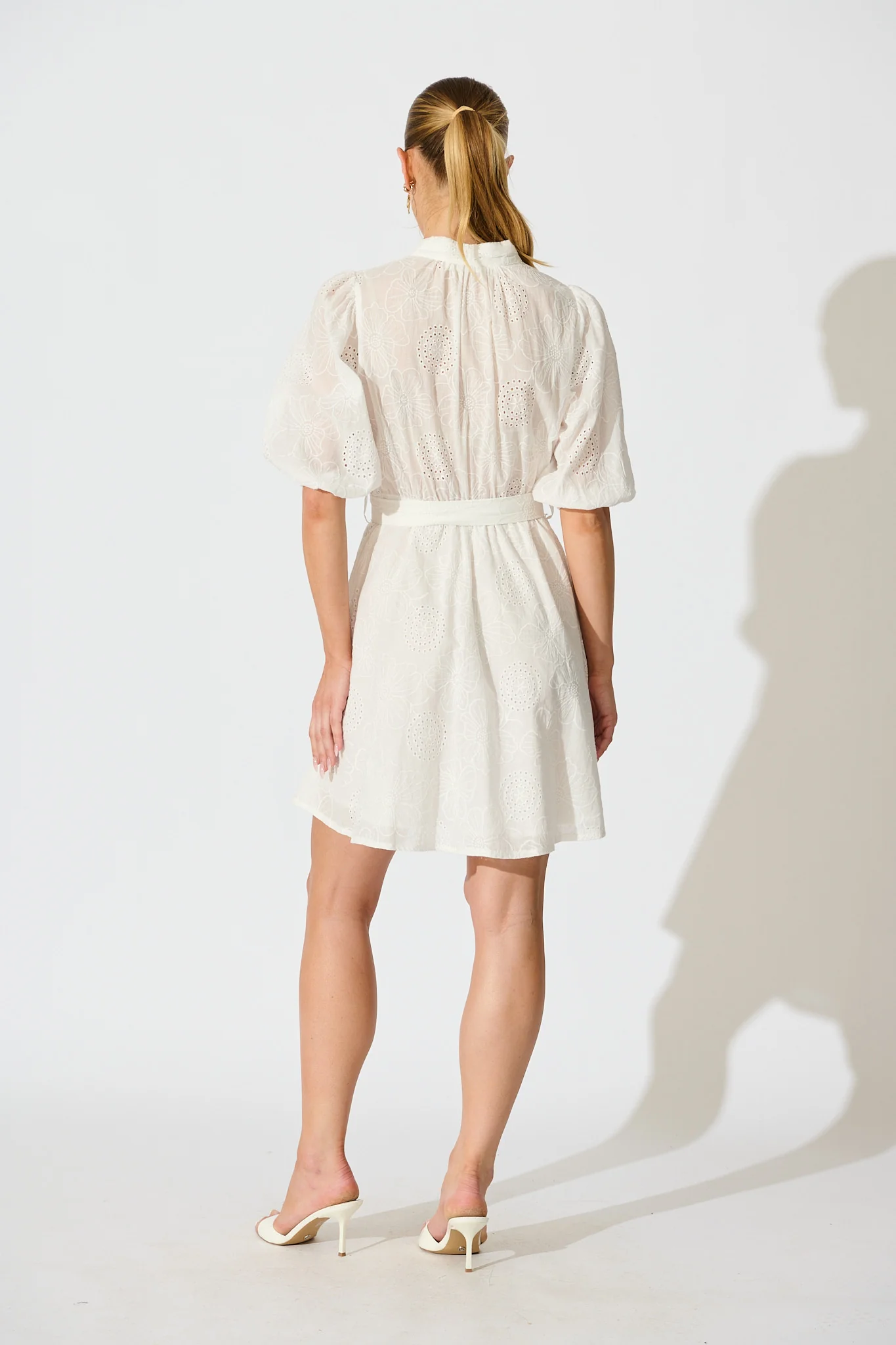 Ashlan Dress in White Floral Broderie Cotton - Image 4