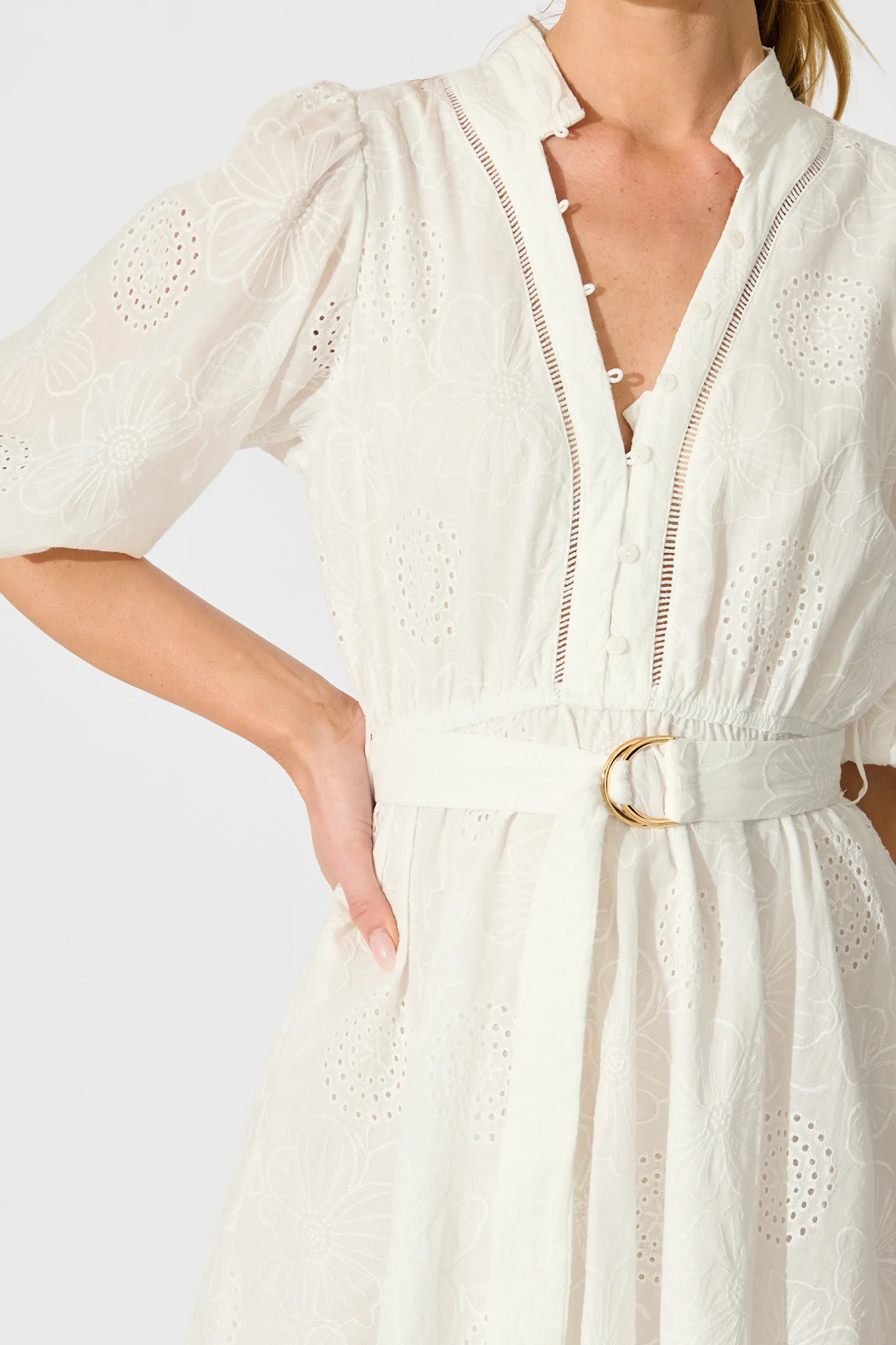 Ashlan Dress in White Floral Broderie Cotton - Image 5
