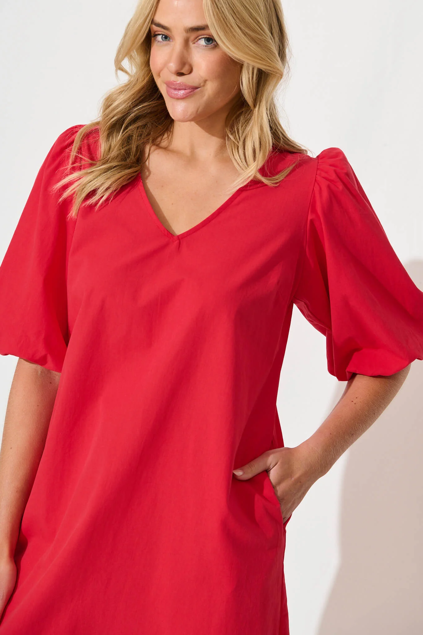 Ashlynn Dress In Red Cotton - Image 9