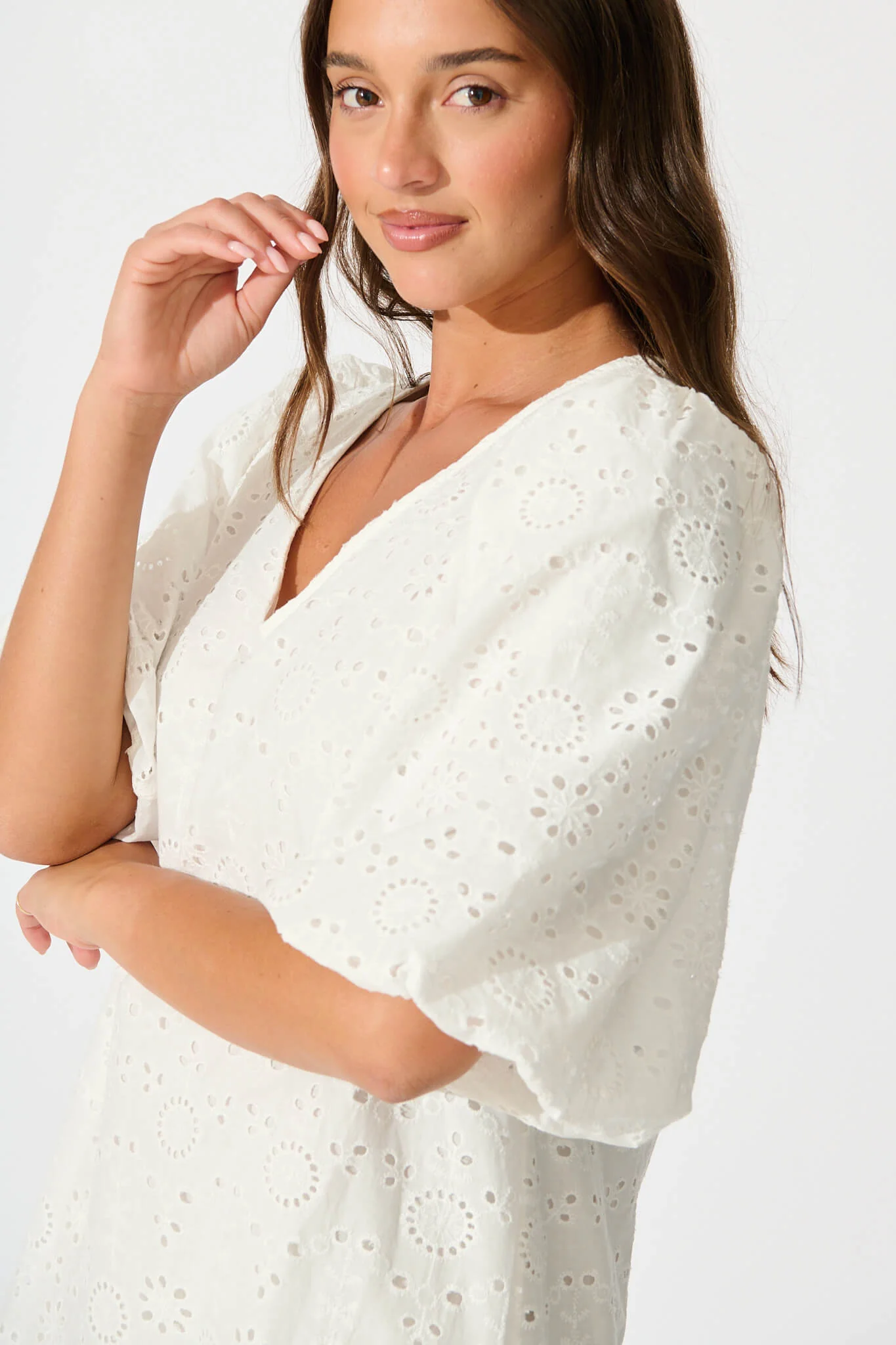 Ashlynn Dress in White Broderie Cotton - Image 5