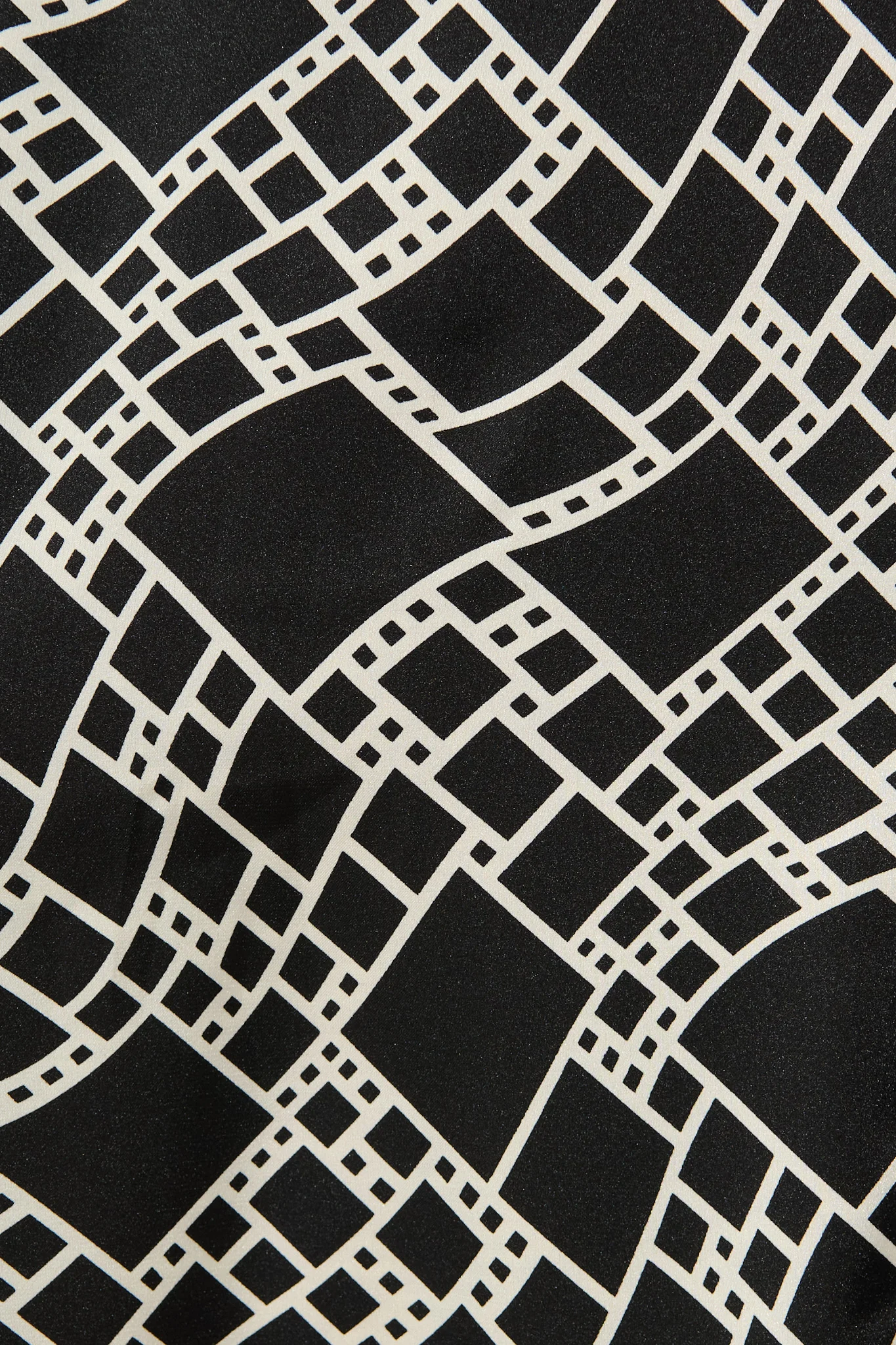 Aspyn Midi Shirt Dress in Black and White Geometric Satin - Image 6