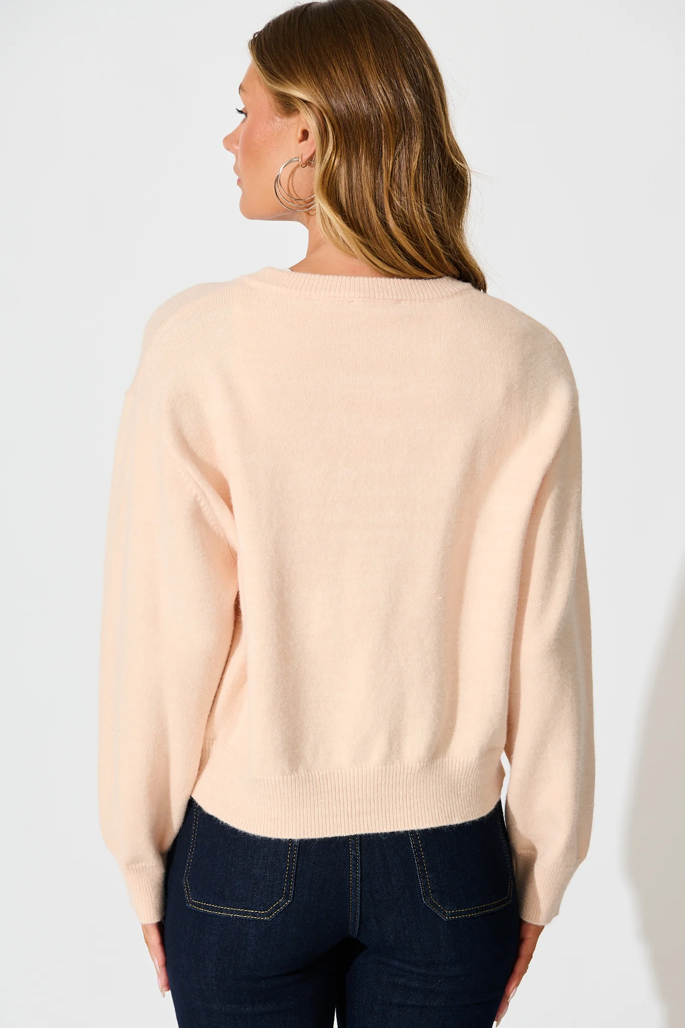 Astrid Knit Cardigan In Blush Wool Blend - Image 3