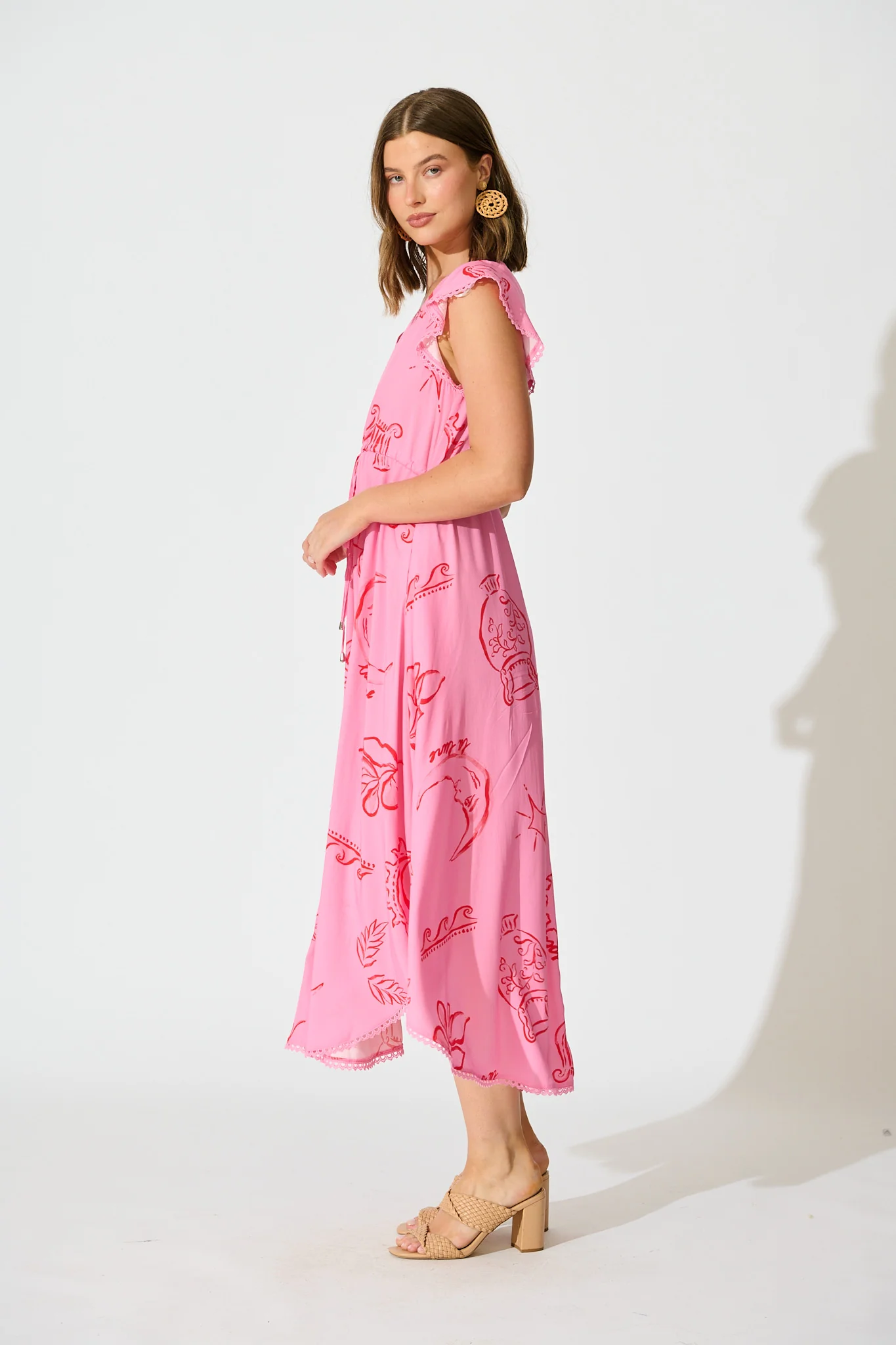 Atana Midi Dress in Pink with Red Print - Image 3