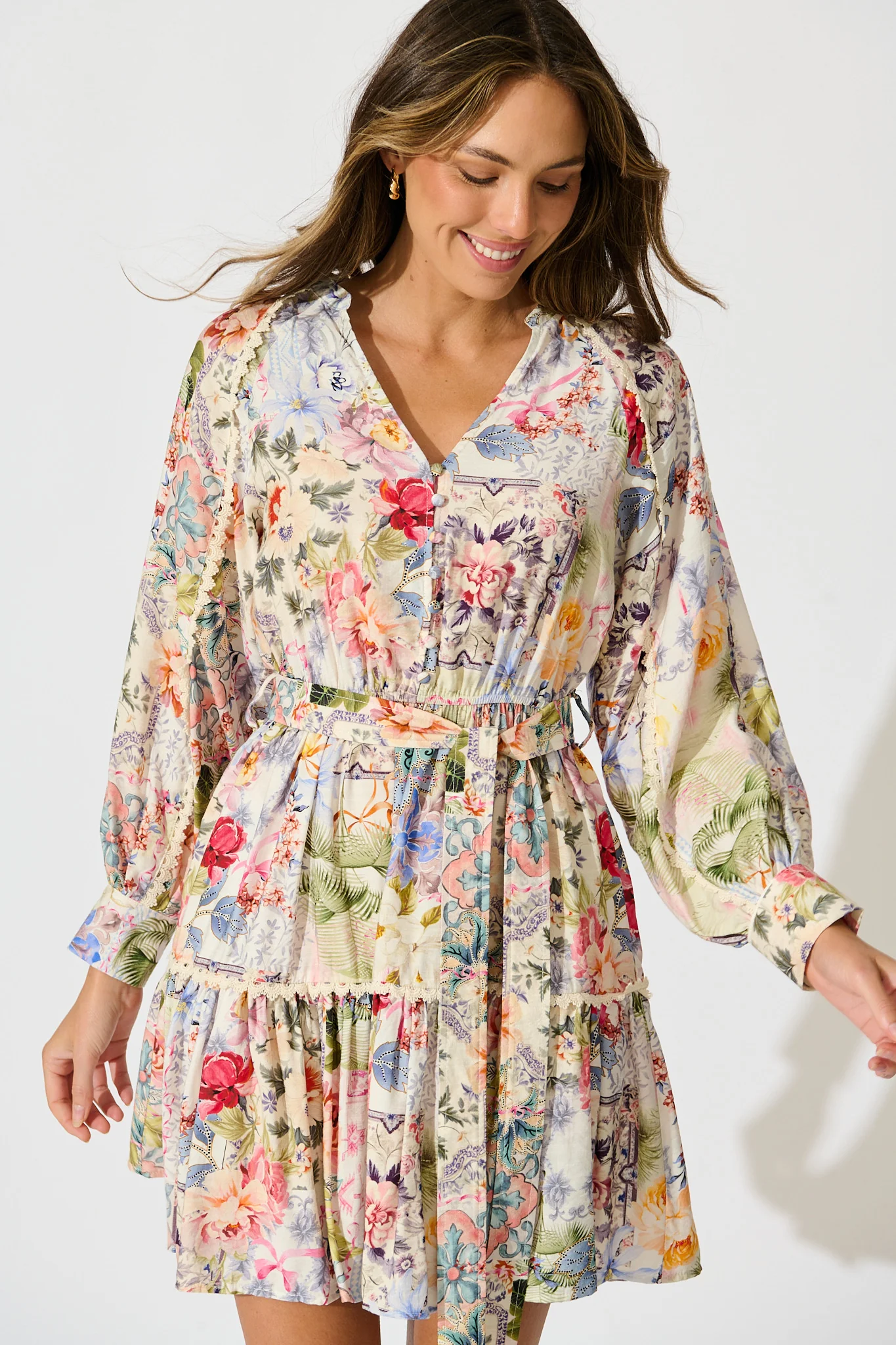 Athena Dress in White with Multi Floral Print - Image 2