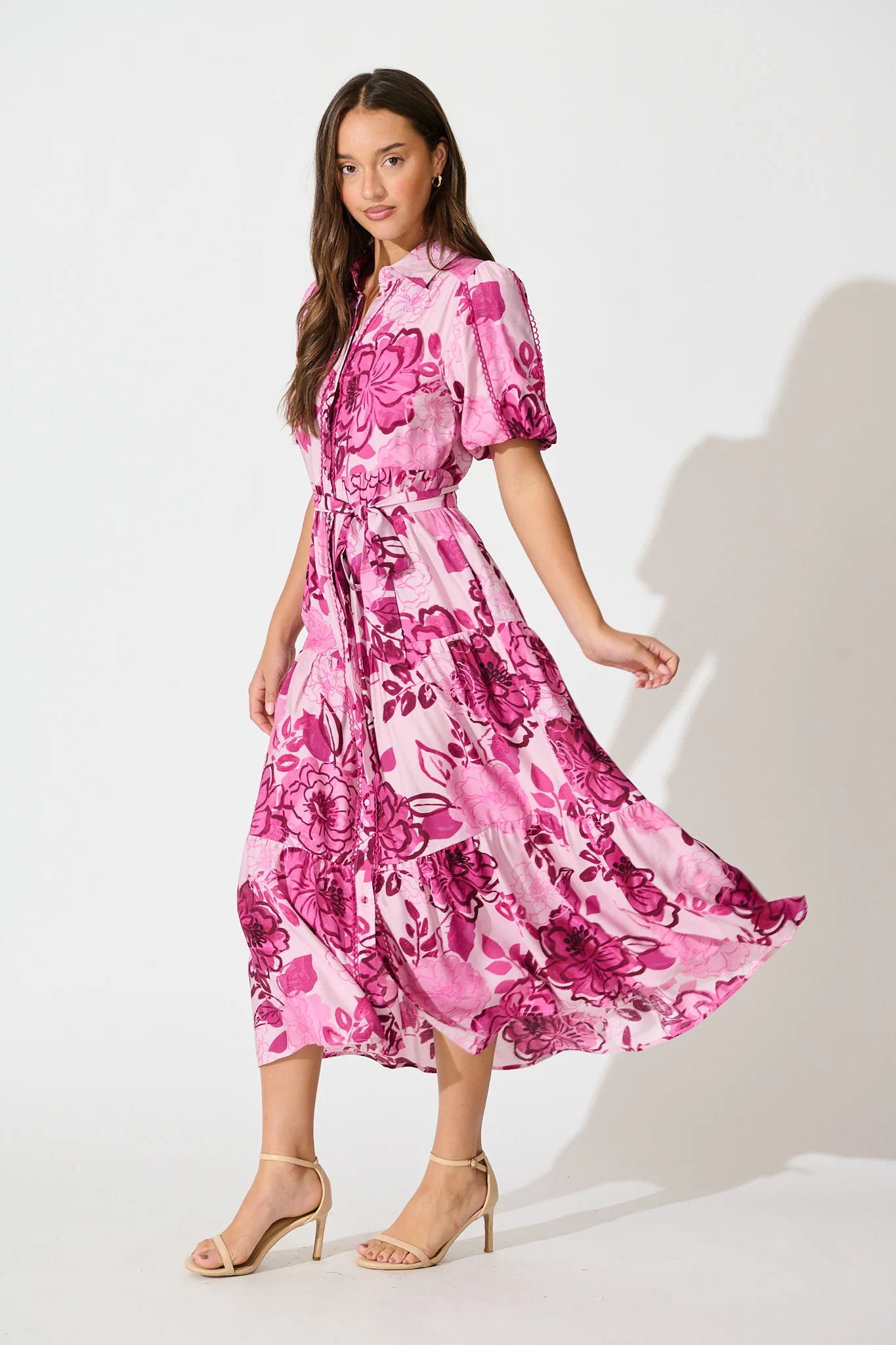 Audrey Maxi Shirt Dress in Pink Floral - Image 3
