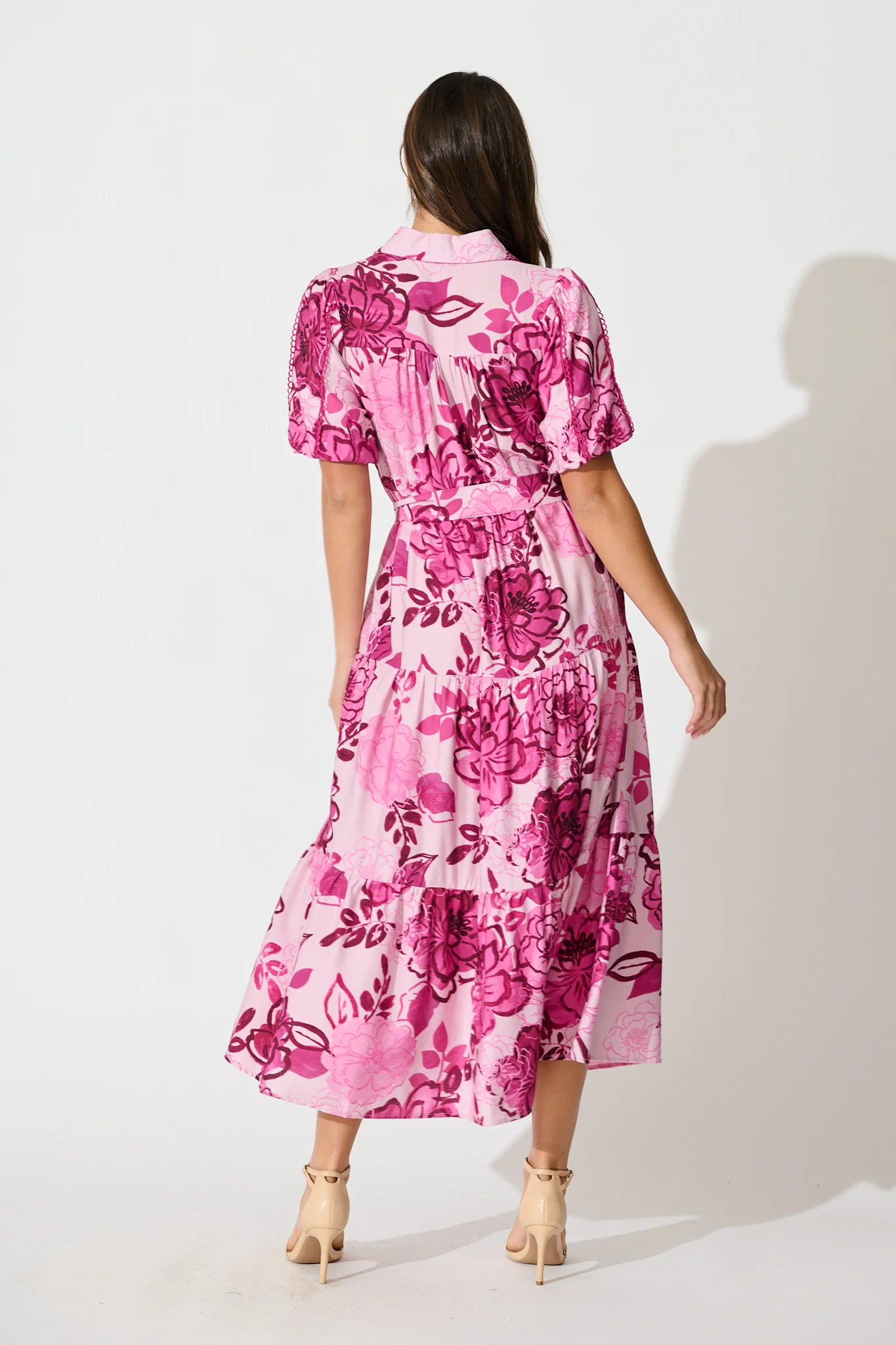 Audrey Maxi Shirt Dress in Pink Floral - Image 4